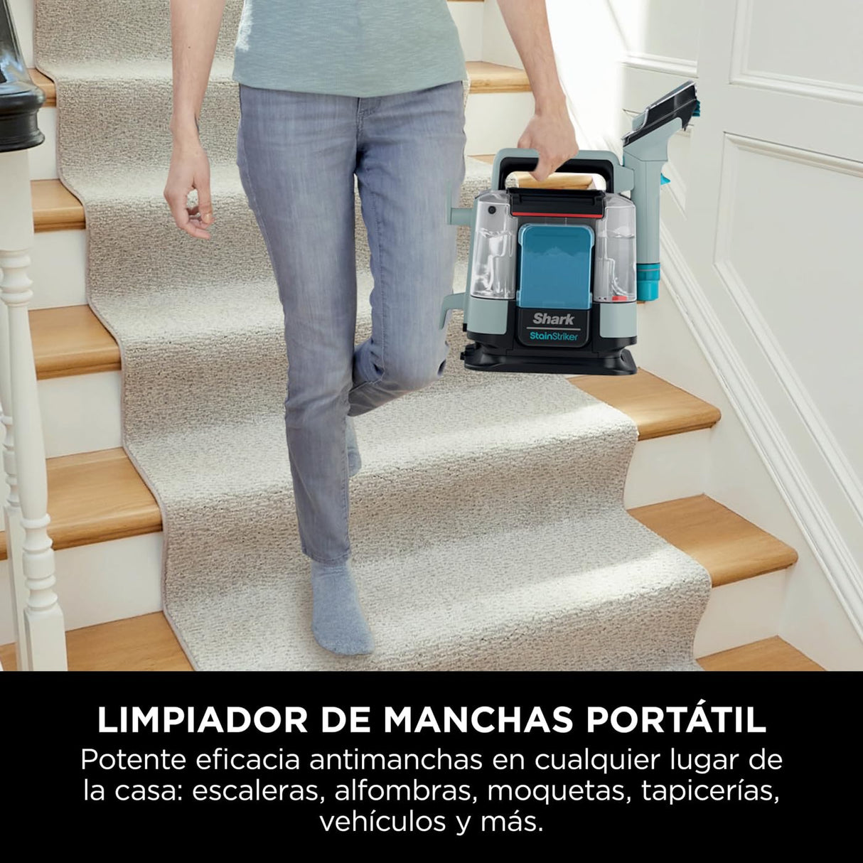 Shark StainStriker Limpiador de manchas con 5 accesorios, minicepillo para pelo de mascotas, boquilla estrecha, tubo de limpieza, 2 soluciones de limpieza incluidas, 450W, ligero, Gris, PX200EUCP