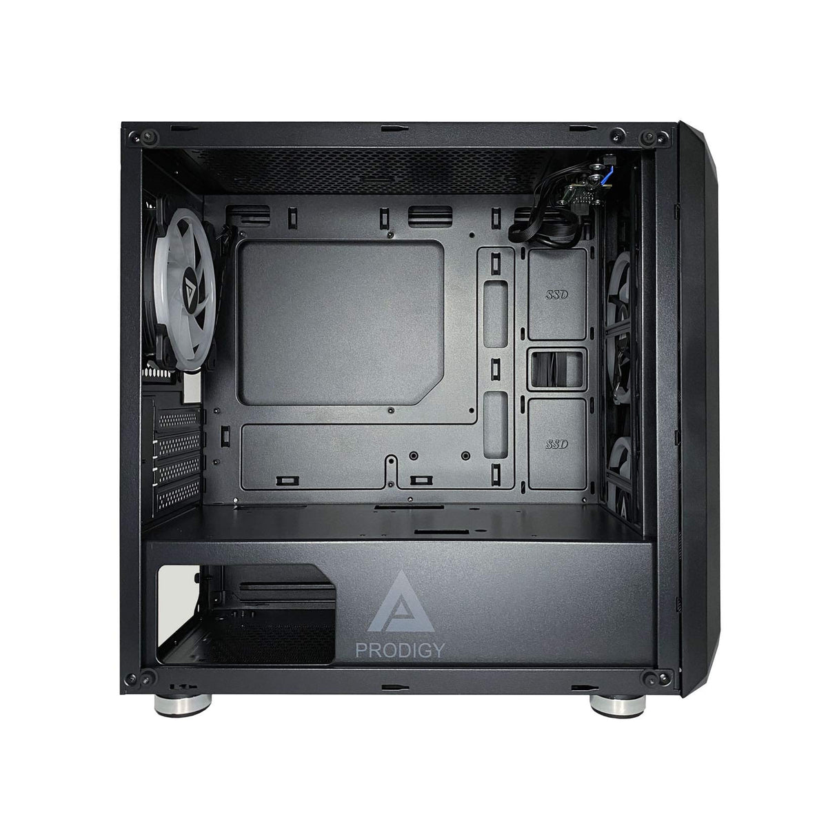 Apevia Prodigy-BK Micro-ATX - Carcasa para Juegos con 1 Panel de Vidrio Templado, Puertos USB 3.0/USB 2.0/Audio, 3 Ventiladores RGB, Marco Negro