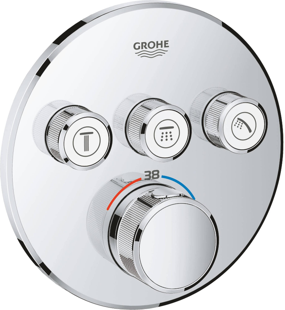 Grohe Grohtherm SmartControl - Termostato redondo para ducha y baño con instalación empotrada y tres válvulas, Cromo (29121000)
