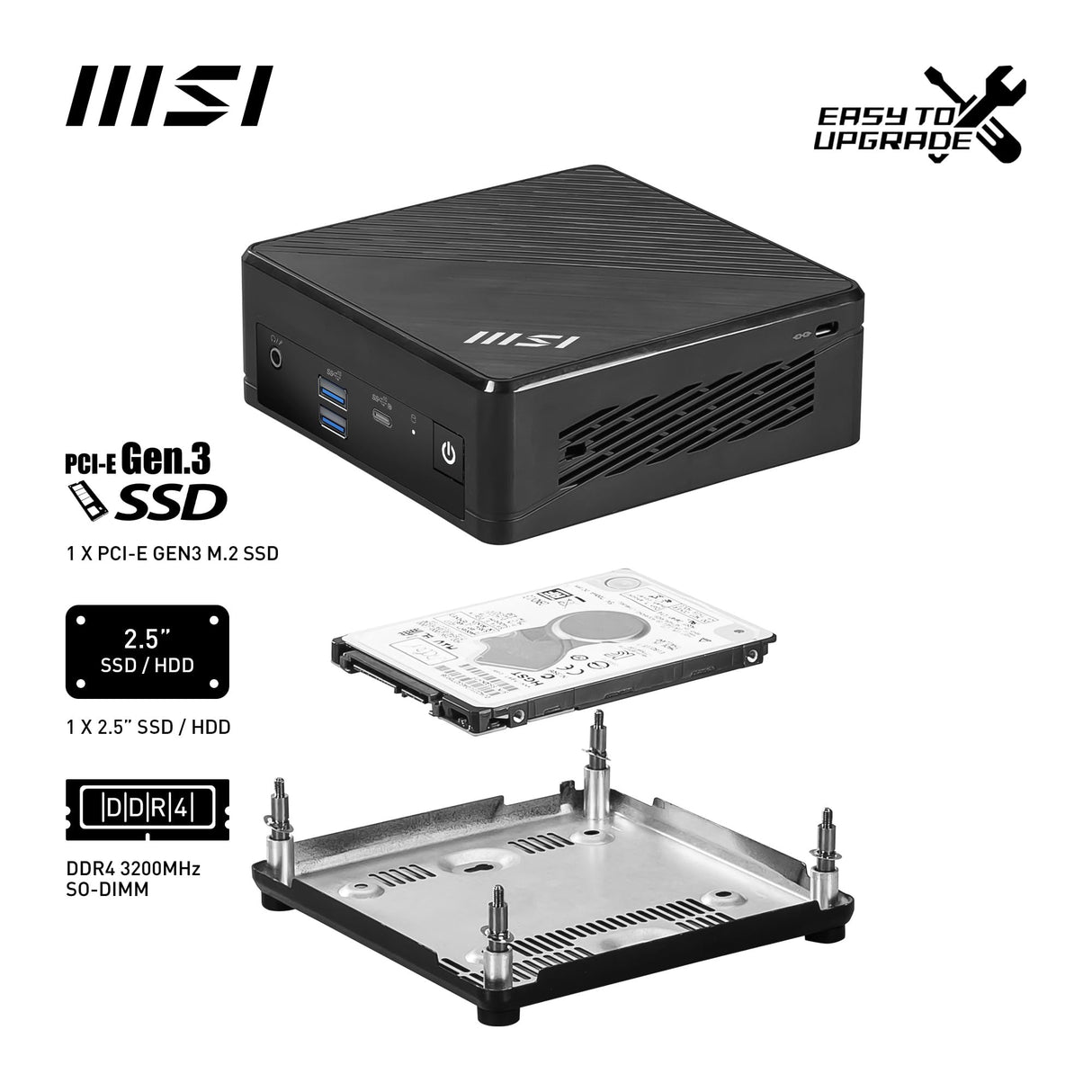 MSI Cubi N ADL-007DE Intel N100, 4GB DDR4-3200, 128GB SSD, Intel UHD Grafik, WIFI5, BT 4.2, Windows 11 Pro