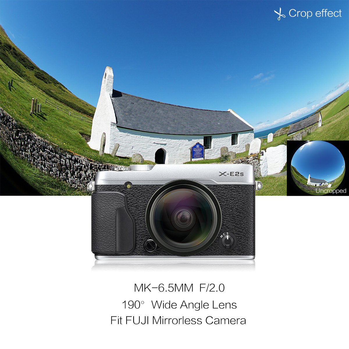 MEKE Meike 6,5 mm Ultra Wide f/2.0 Lente de Ojo de pez Circular para cámaras Fujifilm sin Espejo APS-C