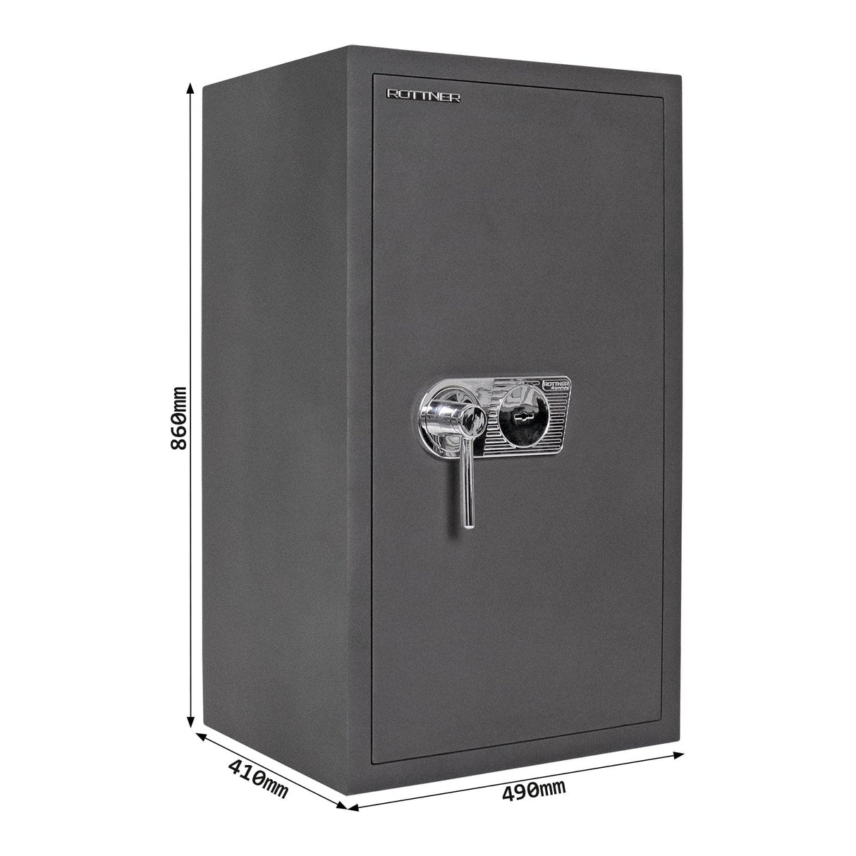 Caja fuerte Toscana 85 DB de Rottner, Color antracita, Clase de seguridad: EN-1 según CSN EN-1 1143-1 + A1:2009, Cerradura de llave de doble paletón certificada EN 1300 Clase A, Protección contra incendios, Antirrobo, Kit de fijación incluido