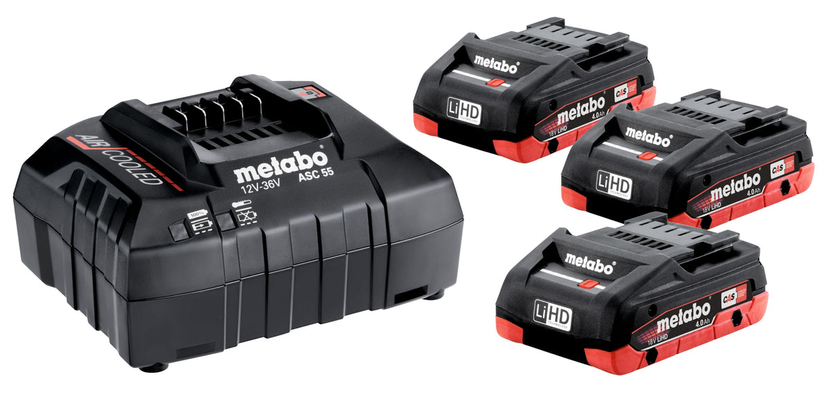 METABO MÁQUINAS - Basic-Set 3X LiHD 4,0 Ah + Cargador ASC 55
