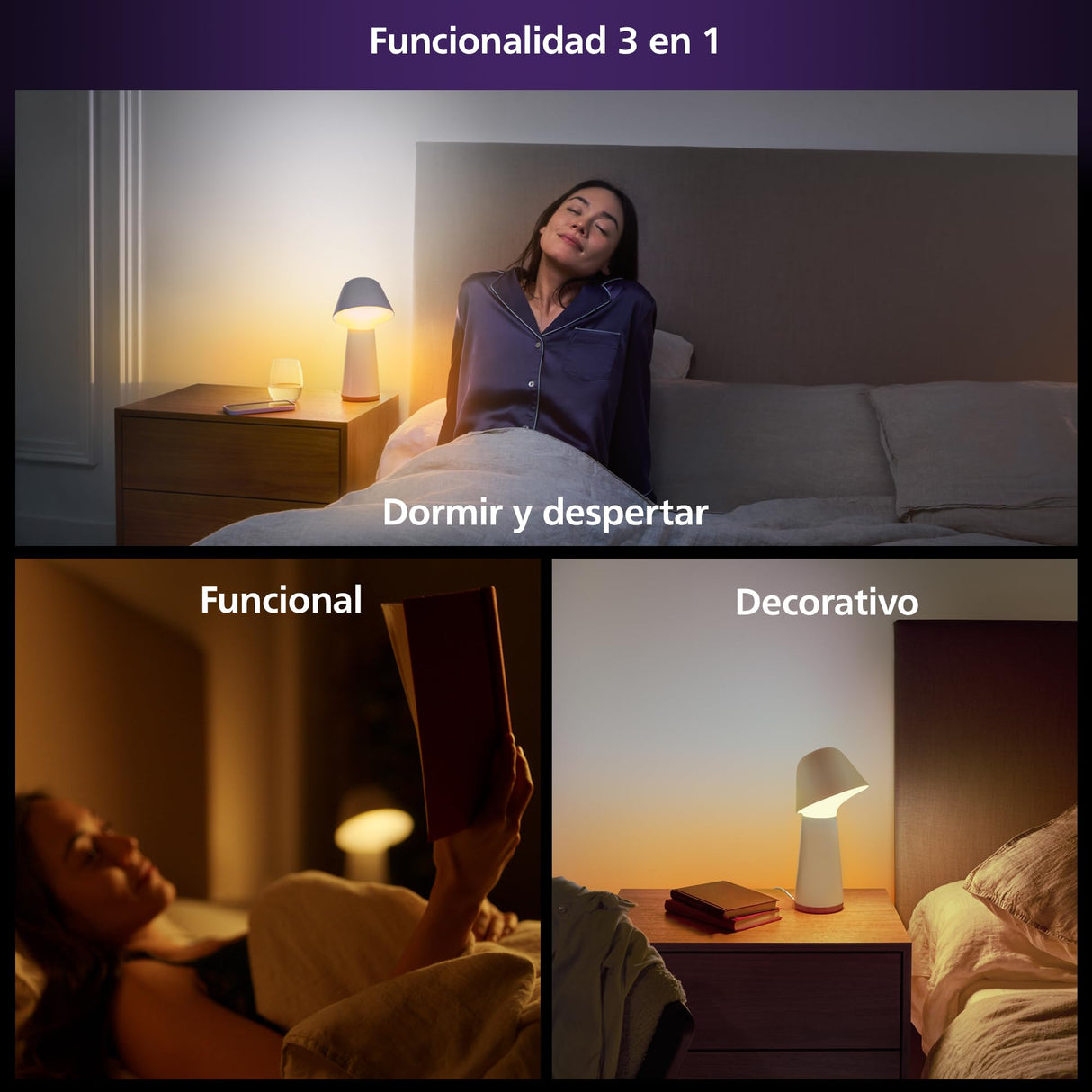Philips Hue Twilight, Lámpara de mesilla inteligente, optima para dormir y despertar, luz blanca y de color, compatible con Bluetooth, control por voz con Alexa, Apple Home y Google Assistant