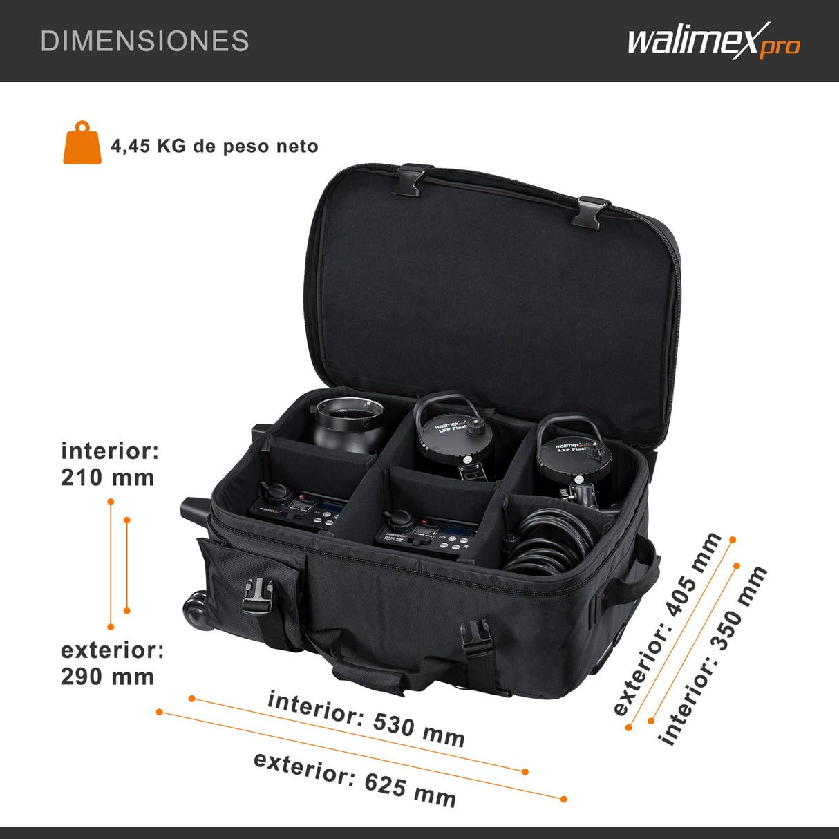 Walimex 21316 Pro Studio Bolsa/con Ruedas para cámara, Color Negro