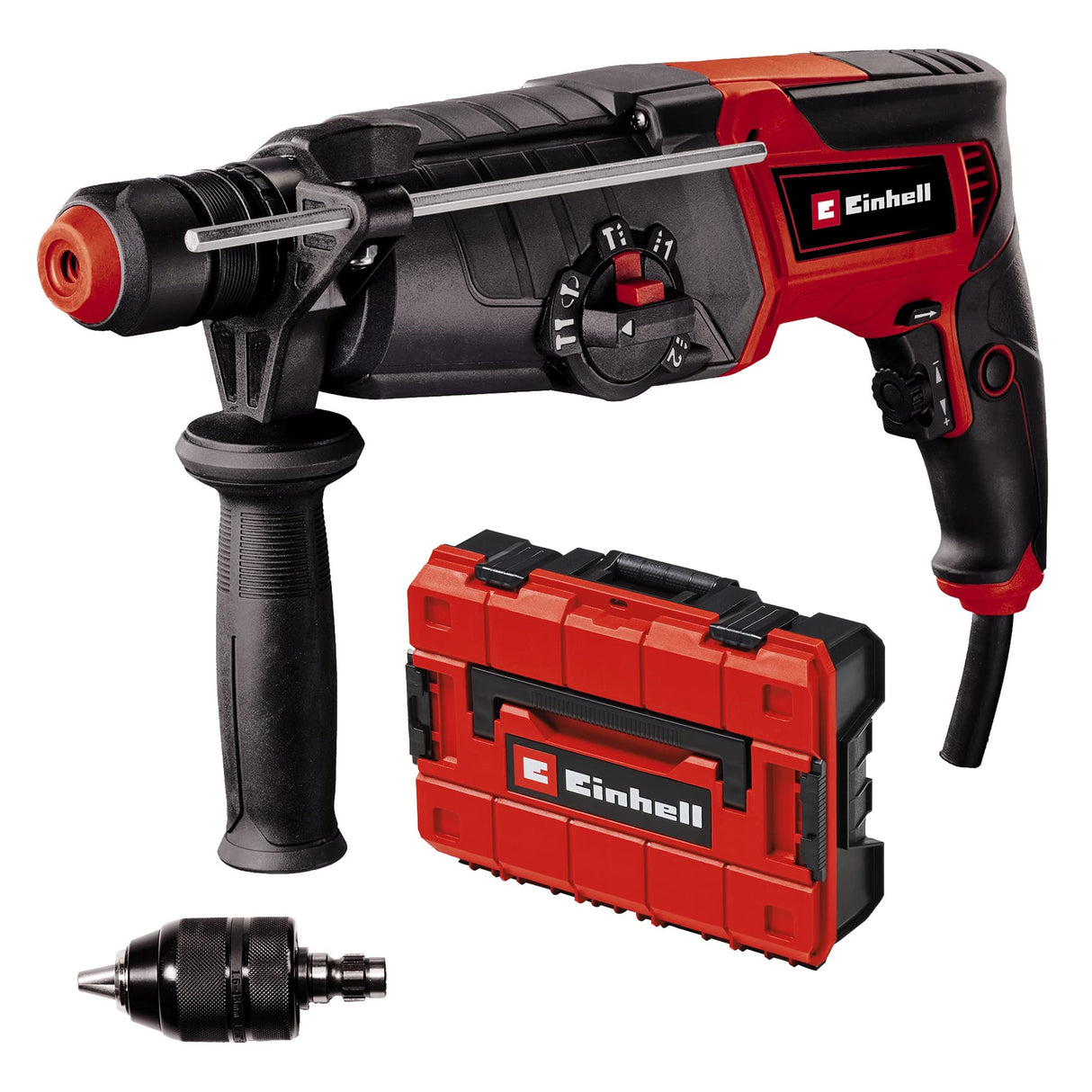 Einhell Martillo perforador TE-RH 950/1 5F (950W, engranaje de 2 marchas, intensidad de impacto 3J, recepción SDS Plus, tope de profundidad, potencia de perforación 28mm, incl. portabrocas adic.)
