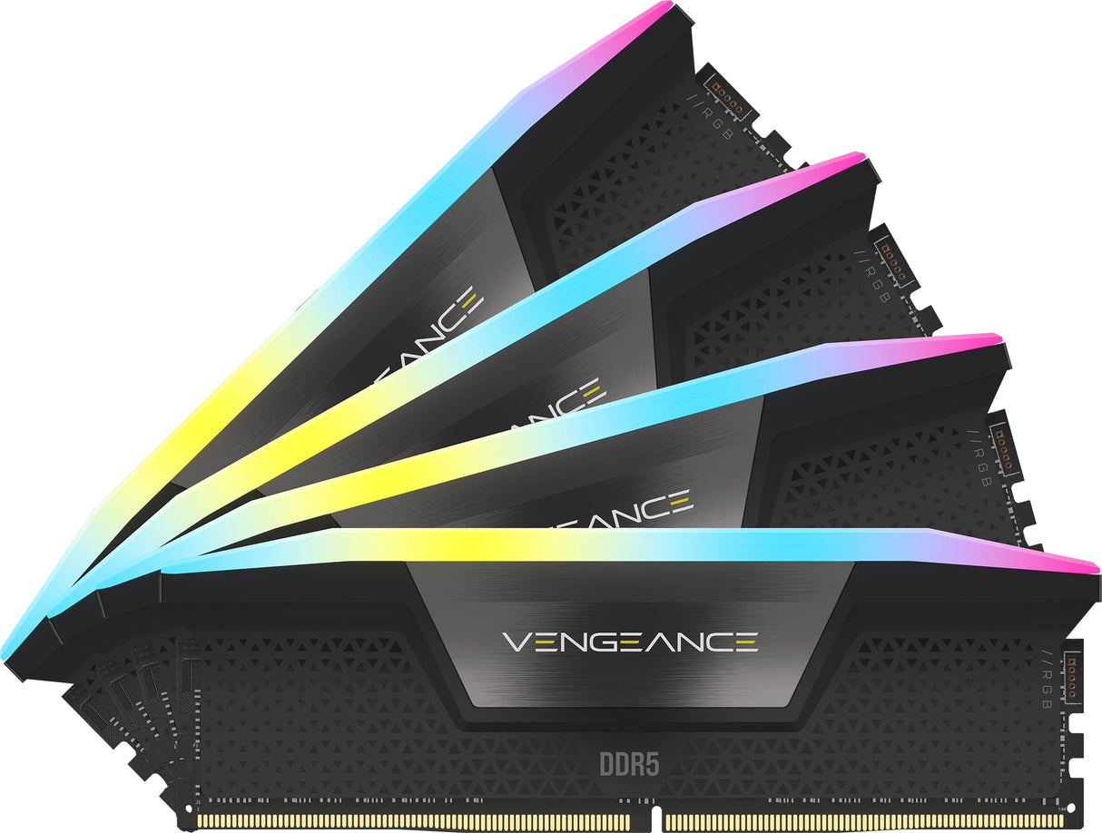 Memoria RAM CORSAIR Vengeance RGB DDR5 de 96 GB (4x24 GB) a 6400 MHz CL32 Compatible con Intel XMP iCUE - Negro (CMH96GX5M4B6400C32)