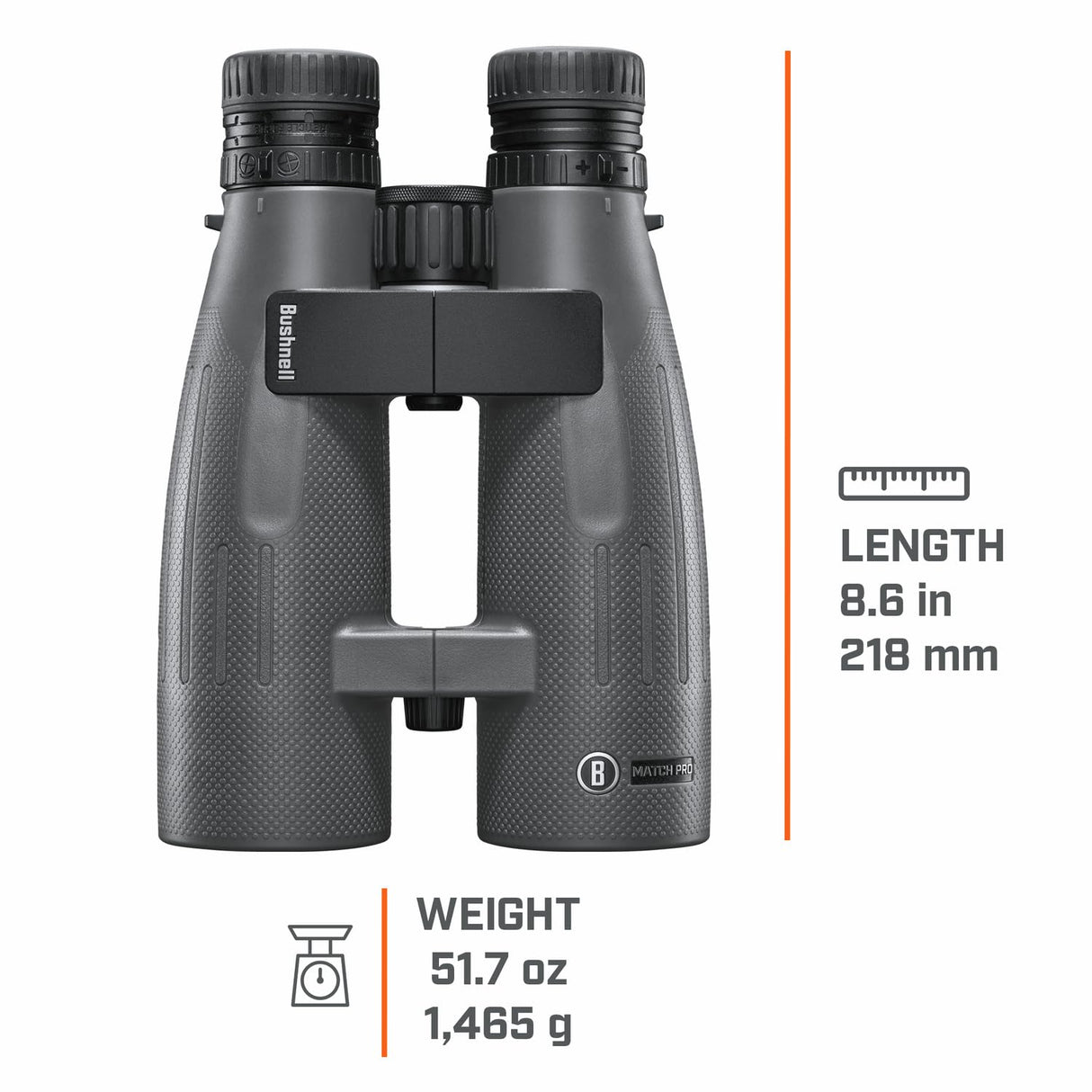 Bushnell Match Pro - Prismáticos de 15 x 56 Pulgadas, retícula MRAD de Disparo de precisión, Cristal Transparente, Bloqueo de Puente Mantiene Tus binoculares en la Misma posición exacta