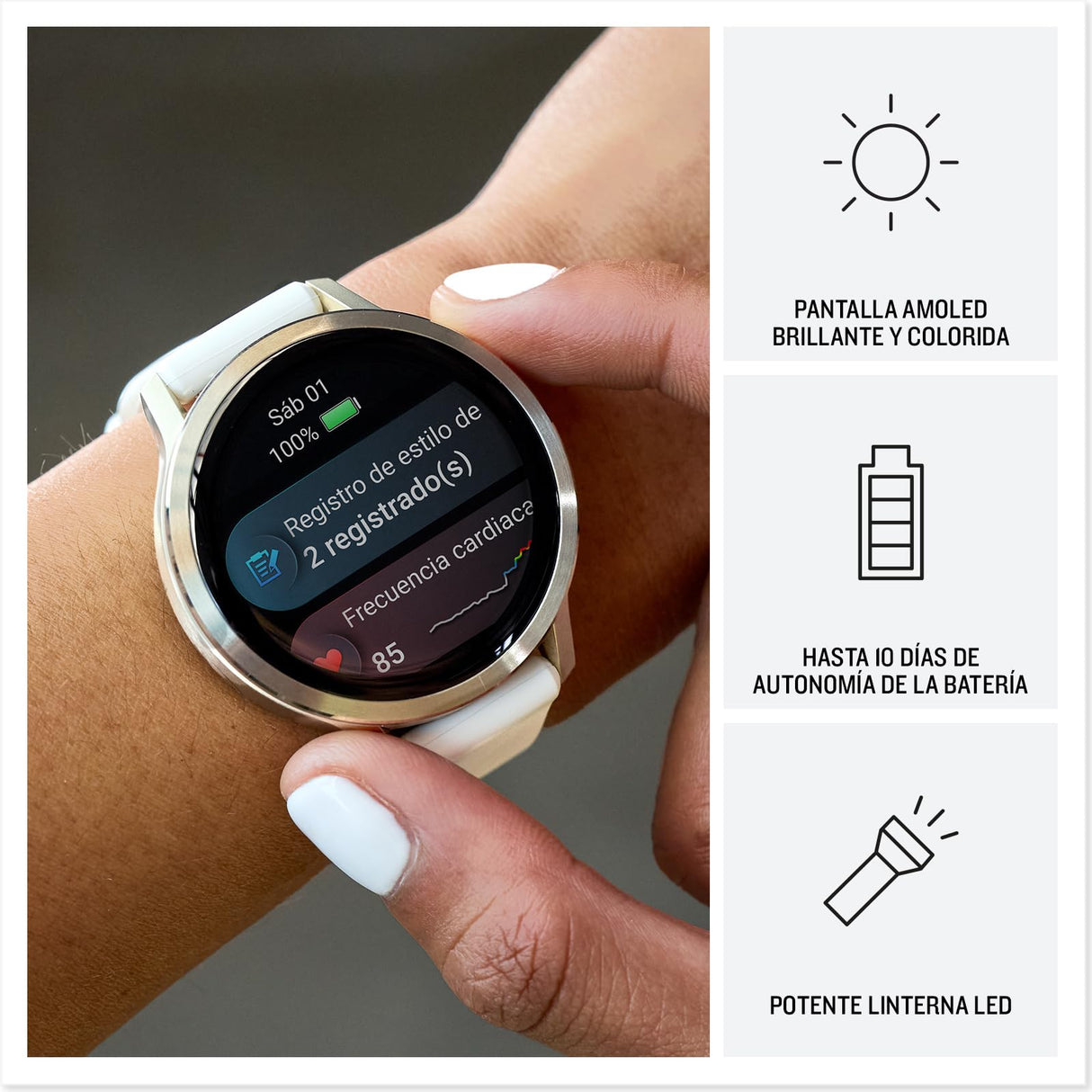 Garmin Venu 4, 41 mm, Smartwatch Premium con GPS, Pantalla táctil AMOLED, Diseño de Acero Inoxidable, Linterna LED, Funciones avanzadas de Salud y Forma física, 10 días de autonomía, Lila