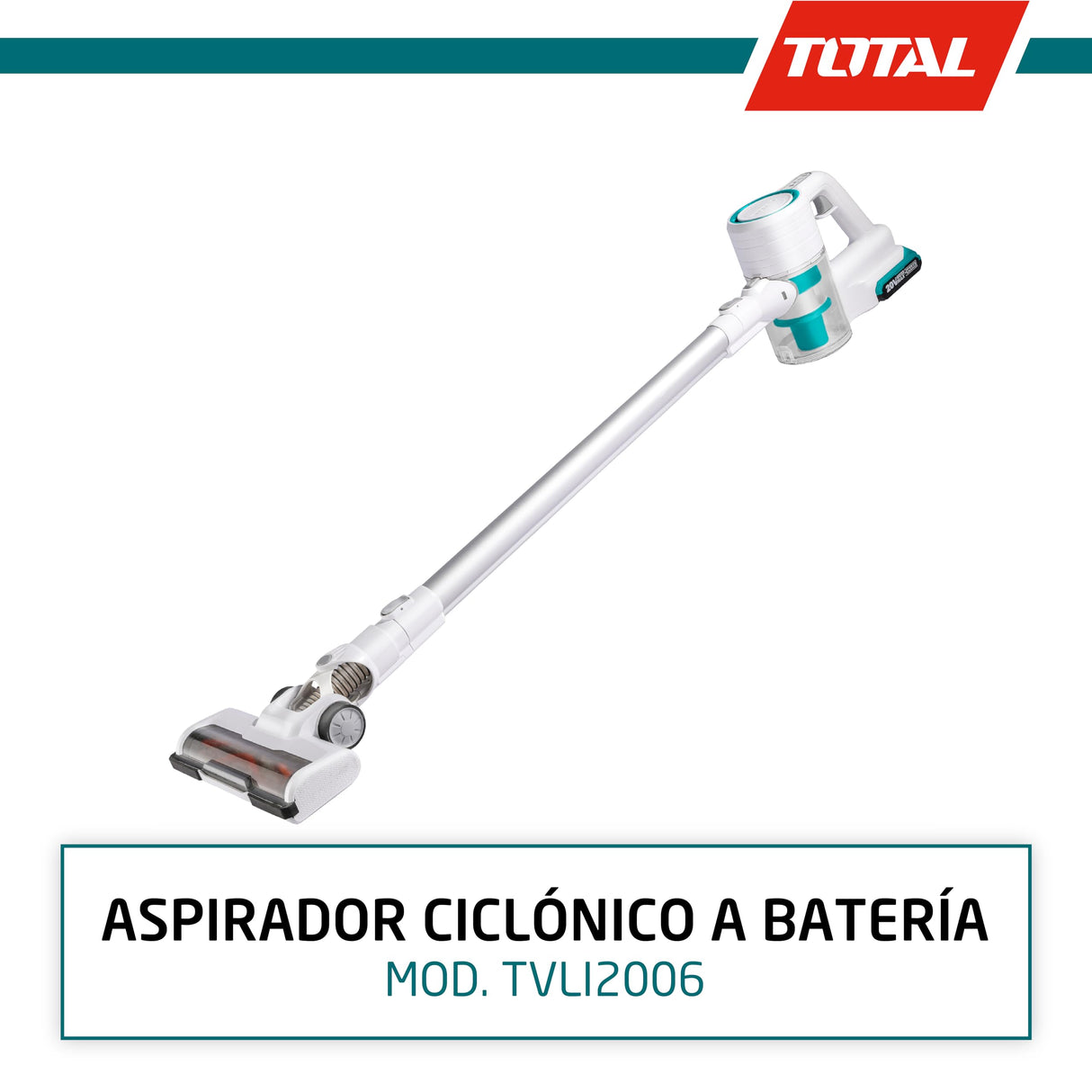 TOTAL - Aspirador Inalámbrico a Batería P20S de 20 V | Aspiradora Tipo Escoba| Depósito de 800 ml | Aspiradora Ciclónica y Vertical sin Bolsa | Filtro HEPA | Incluye 1 Batería de 2 Ah y Cargador