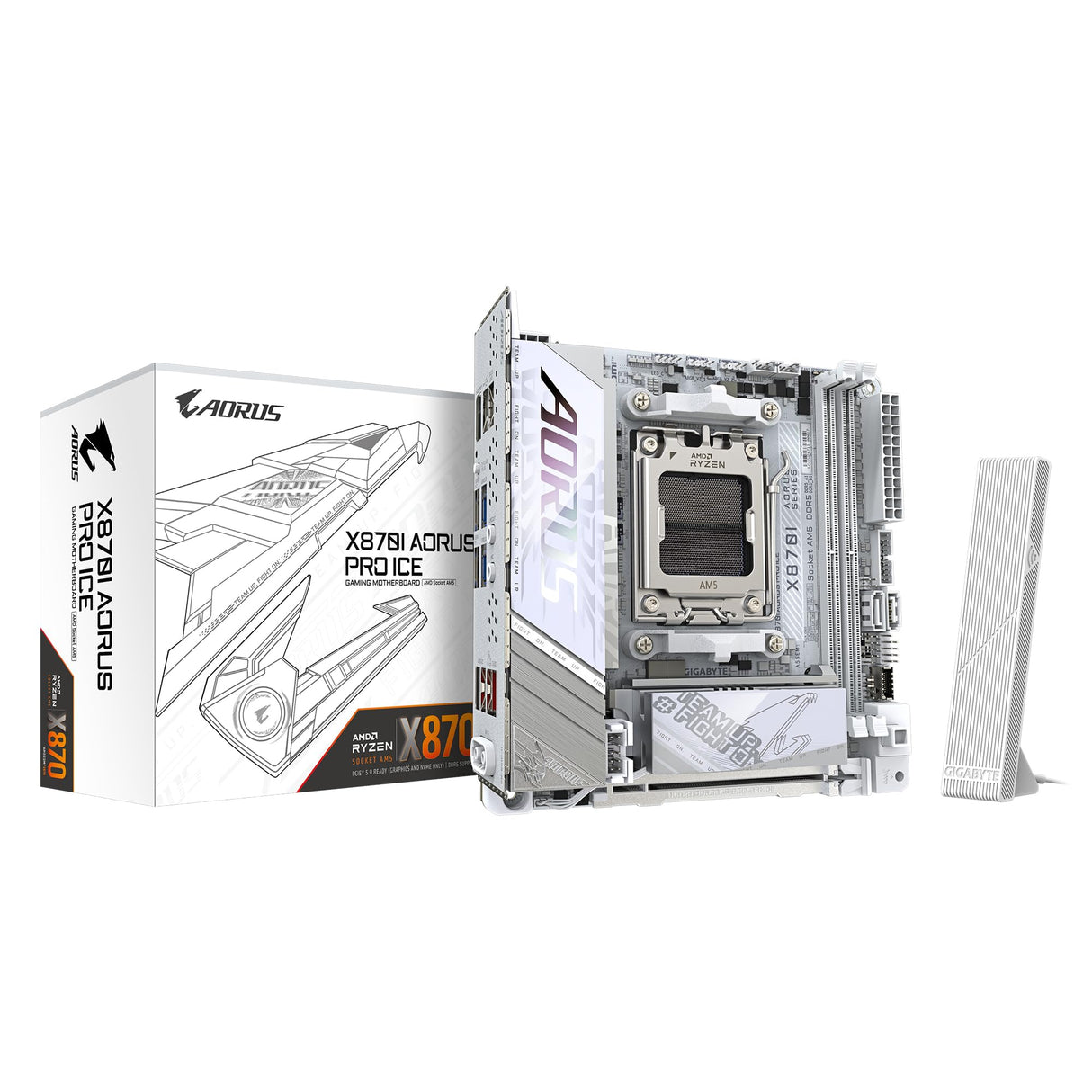 GIGABYTE X870I AORUS Pro Ice Placa Base - Compatible con procesadores AMD Ryzen Serie 9000, VRM de 8+2+1 Fases, hasta 8400 MHz DDR5 (OC), 1xPCIe 5.0 M.2 + 1xPCIe 4.0 M.2, WI-FI 7, LAN 2,5 GbE, USB 4