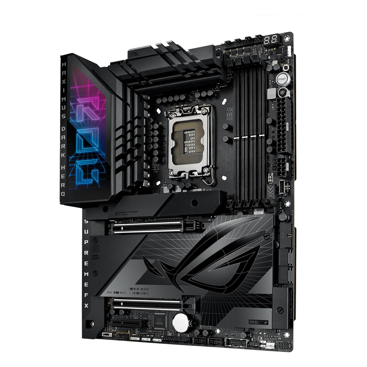 ASUS ROG Maximus Z790 Dark Hero - Placa Base Intel Z790 LGA 1700 ATX con 20+1+2 DrMos, DDR5, Wi-Fi 7, M.2, SSD PCIe 5.0, Q-Release, Thunderbolt 4, Quick Charge 4+, IA, Aura Sync con Polymo Lighting