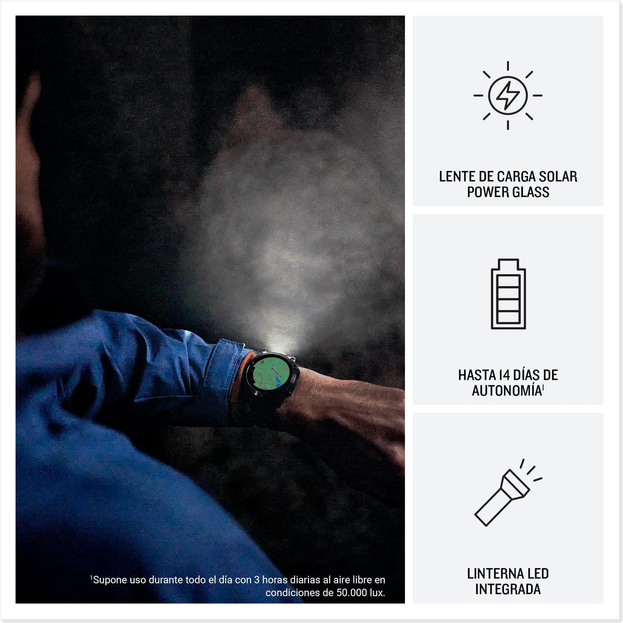 Garmin fēnix 7S Pro Solar, Reloj GPS Multideporte con Carga Solar, Pantalla táctil, Linterna LED, frecuencia cardíaca, mapas, música y 14 días de batería, Plateado