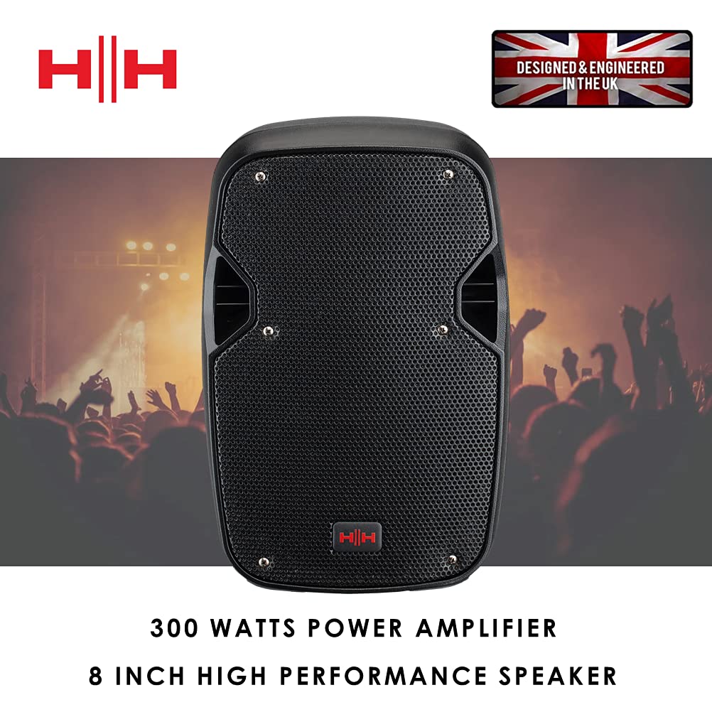 VECTOR by HH Electronics VRE-8AG2 - Altavoz activo portátil de 300 W 8 pulgadas de 2 vías con mezclador de 2 Ch, Bluetooth V5.0, SD y USB