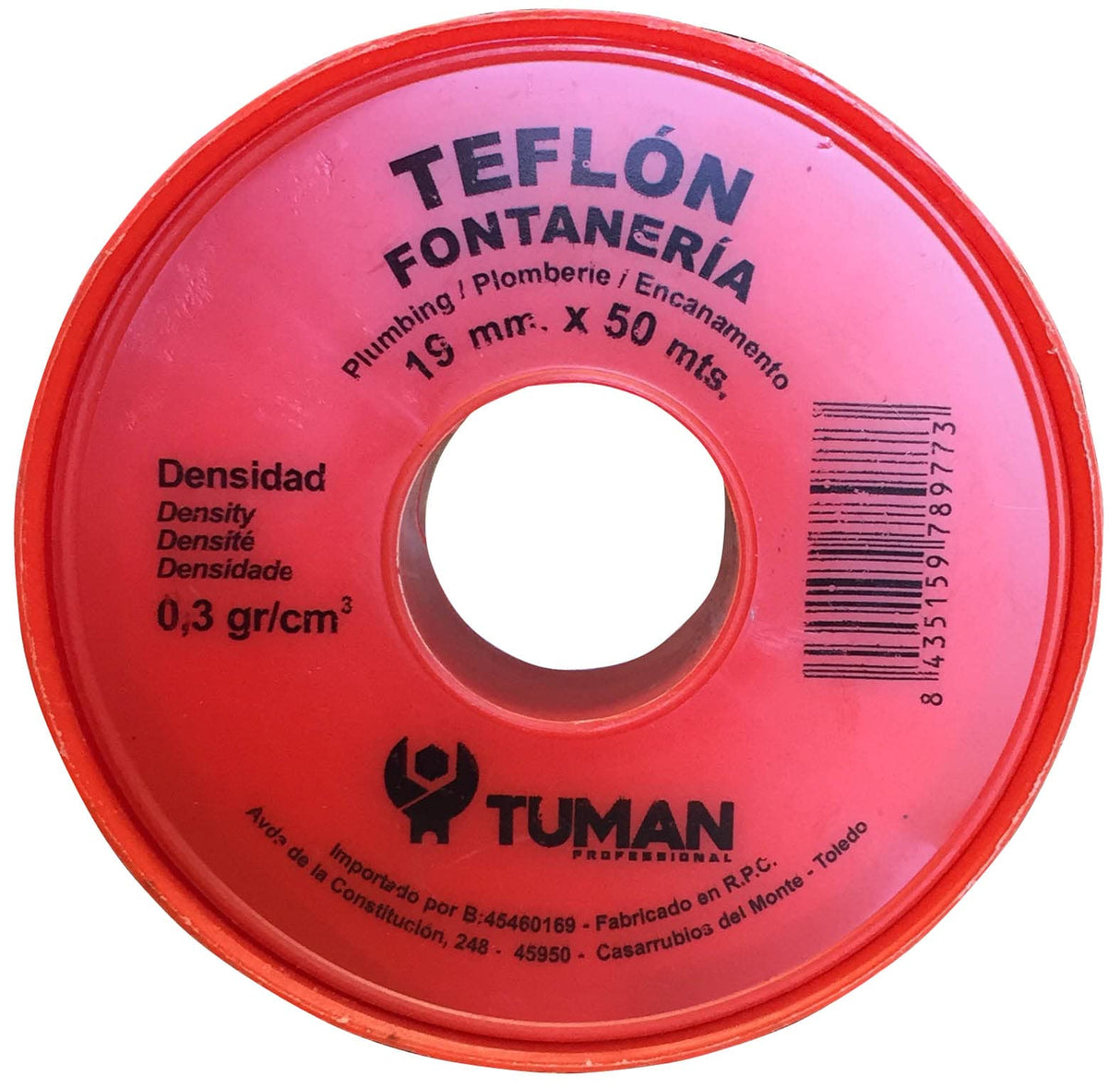 250 Rollos de Cinta Teflón para Fontanería de 19mmx0,1mmx50 metros de 0,3gr cm2. PTFE para sellado de roscas, tuberias.