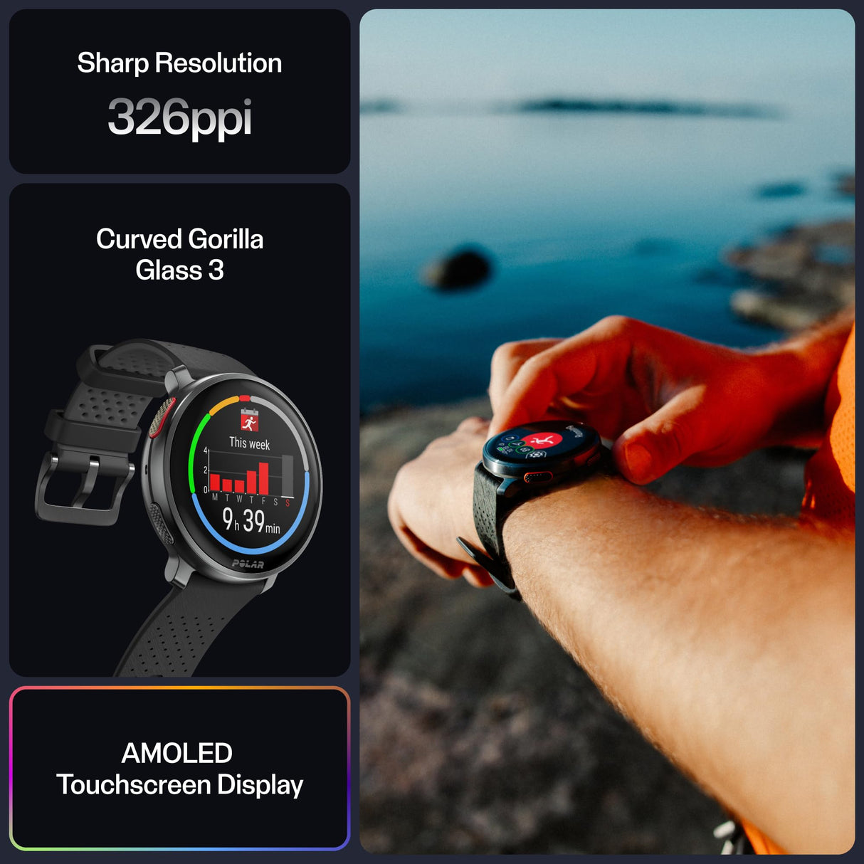 Polar Vantage V3, reloj deportivo con GPS, monitor de frecuencia cardíaca avanzado, duración de la batería ampliada, smartwatch para hombre y mujer, mapas offline, running, triatlón, S-L, Negro