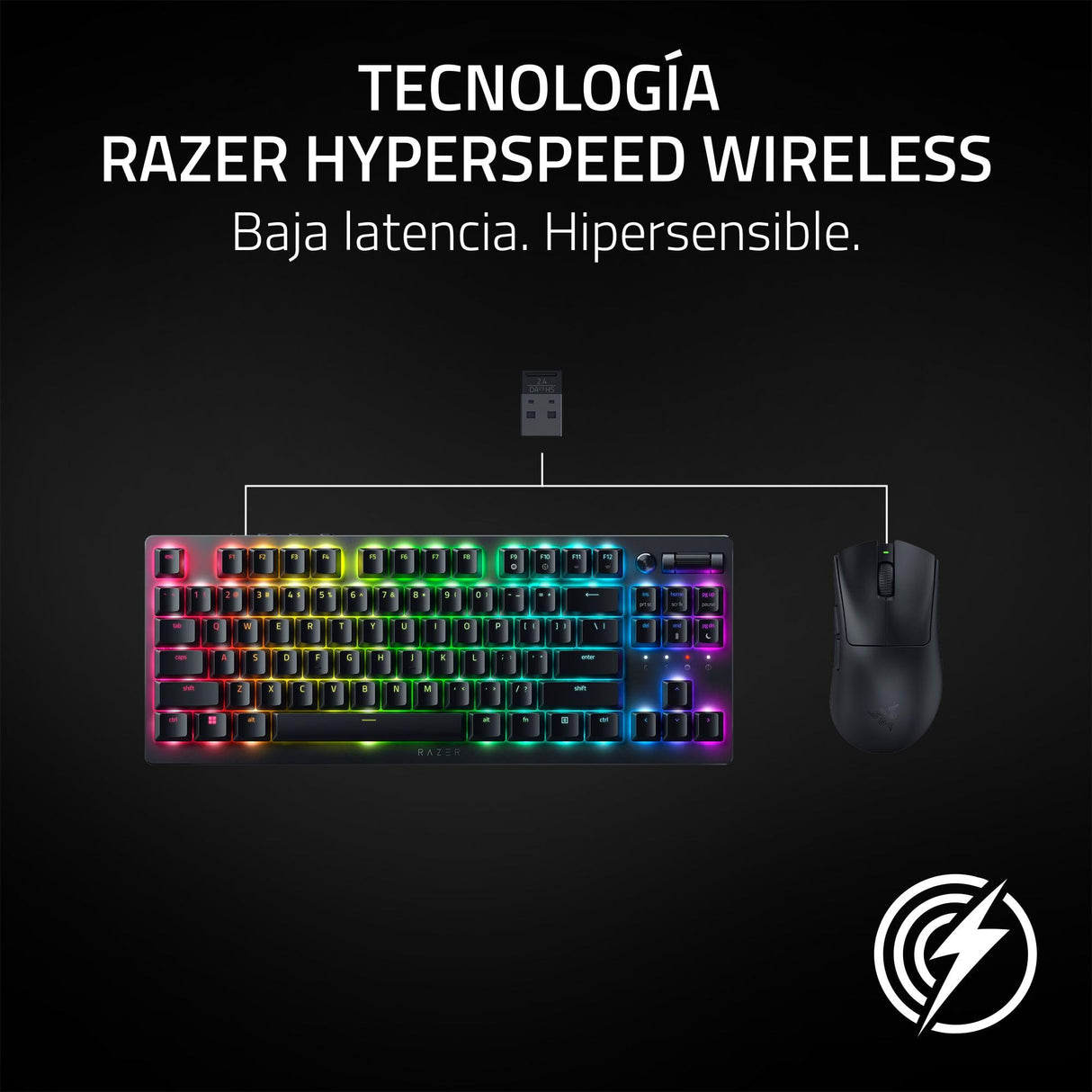 Razer DeathAdder V3 HyperSpeed - Ratón ergonómico e-Sports inalámbrico Ultraligero para Juegos con 26K dpi (55g, Revestimiento Suave al Tacto, 100h de duración de la Pila, HyperSpeed 8K Hz) Negro