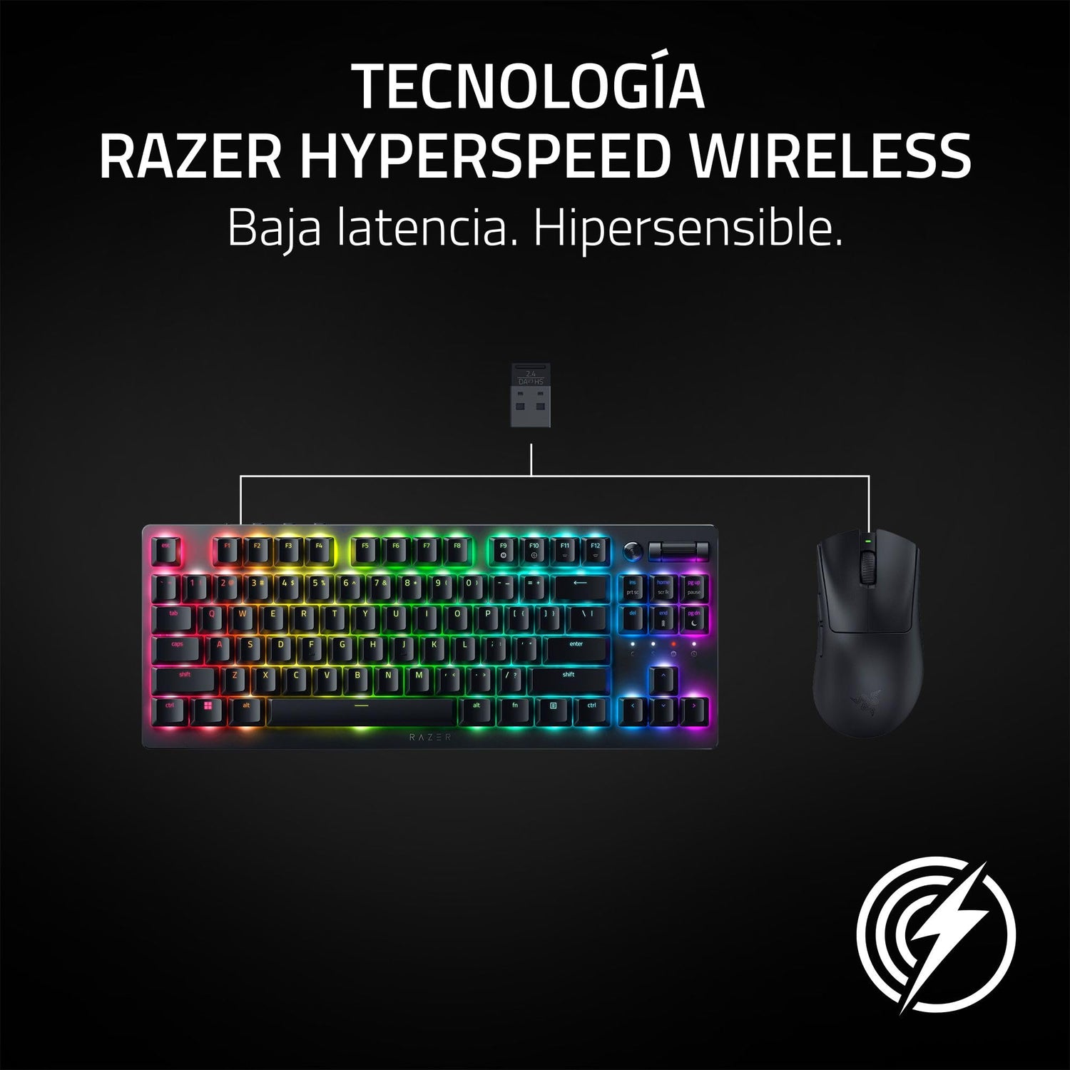 Razer DeathAdder V3 HyperSpeed - Ratón ergonómico e-Sports inalámbrico Ultraligero para Juegos con 26K dpi (55g, Revestimiento Suave al Tacto, 100h de duración de la Pila, HyperSpeed 8K Hz) Negro