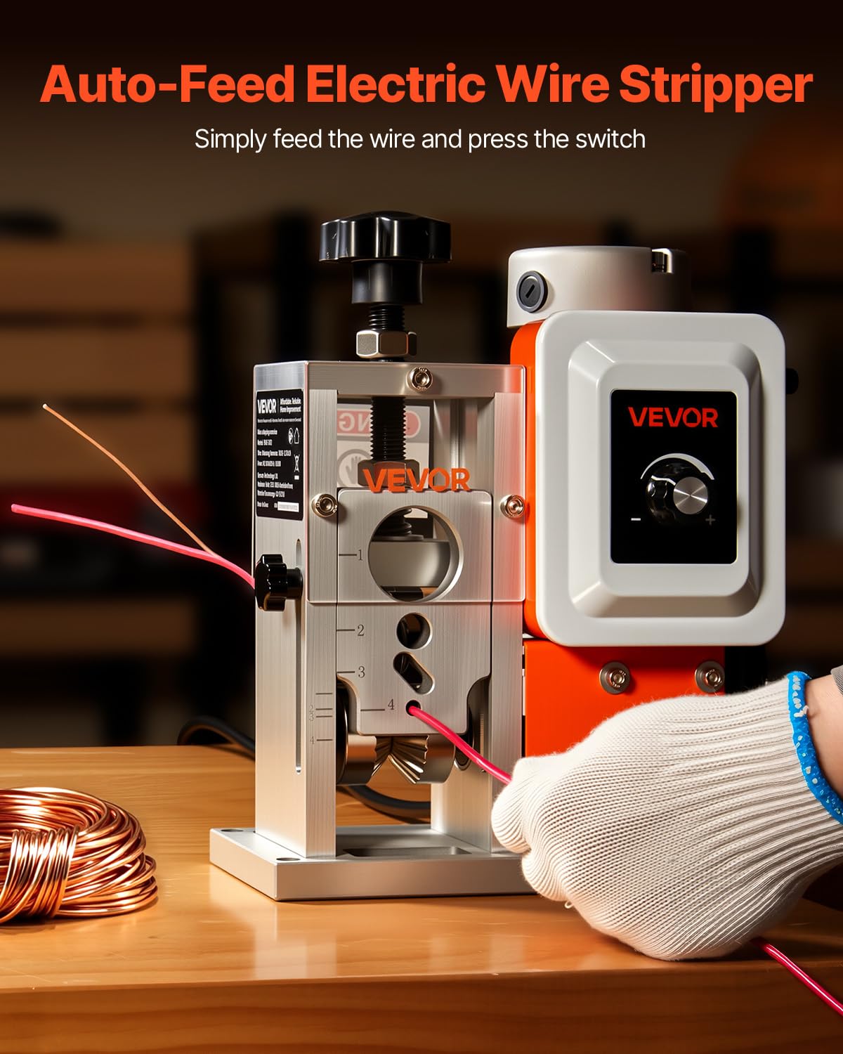 VEVOR Peladora de Cables Eléctrica, Motorizada y Automática con Cuchillas, Rodillos en Forma de V y Ventilador Diámetro de Cable Pelado Aplicable de 1,5-40 mm para Reciclaje de Chatarra de Cobre