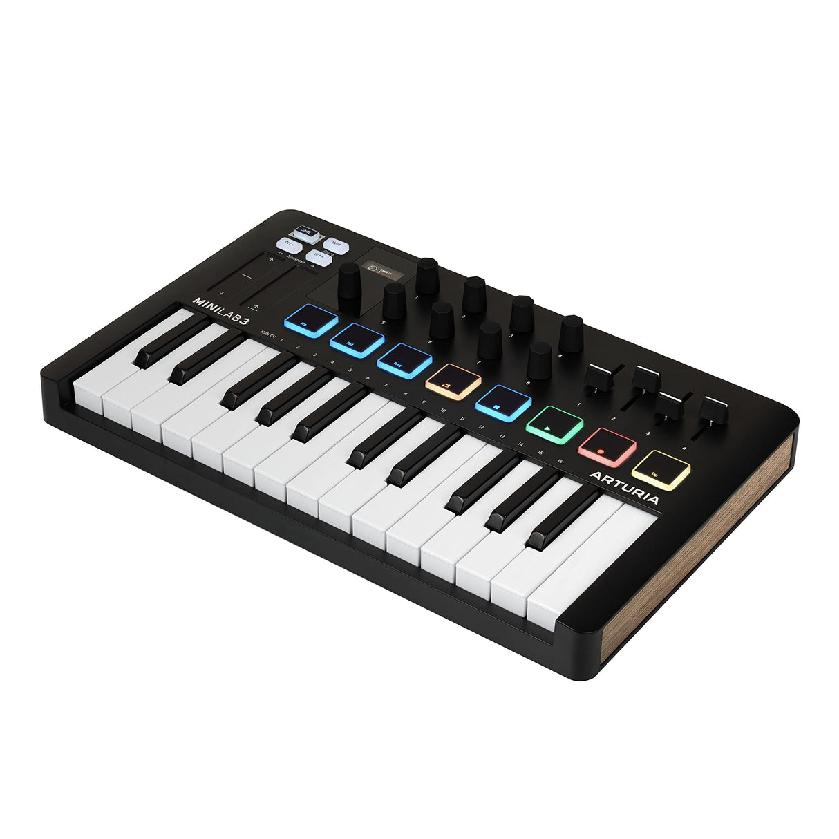 Arturia - MiniLab 3 - Controlador MIDI Universal para Producción Musical, con Paquete de Software Todo en Uno - 25 Teclas, 8 Pads Multicolor - Negro