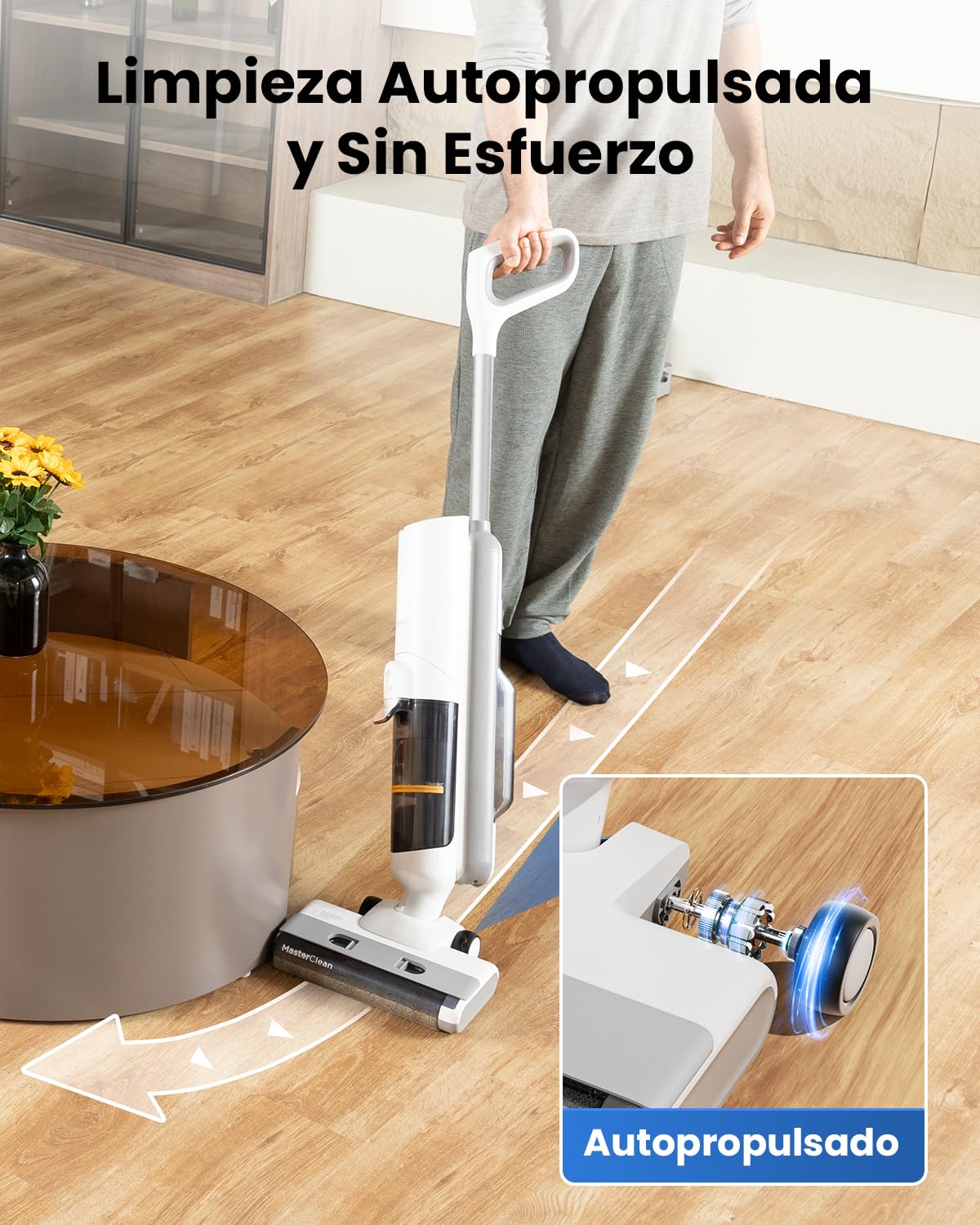 Proscenic F10 Pro Aspiradora Fregadora sin Cable en Seco y Húmedo 3 en 1, Aspiradora Escoba Ligera Inteligente, Autolimpieza, Pantalla LED, Tanque Doble, Suelos Duros