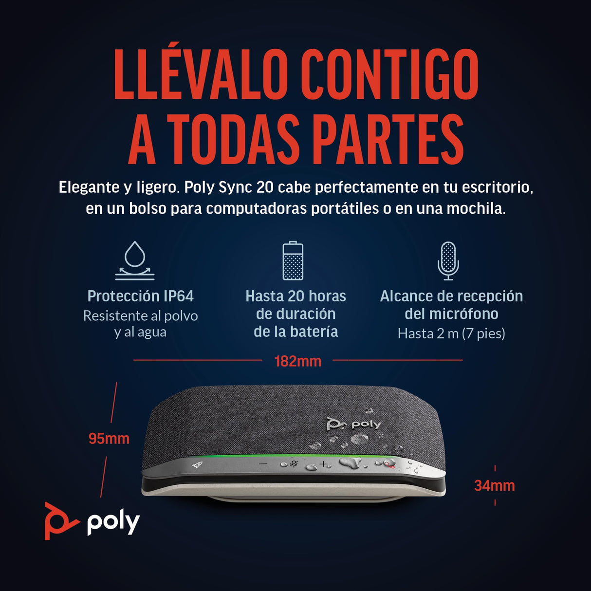Poly Sync 20 con USB-C - Altavoz manos libres portátil con reducción de ruido o de ecos, Bluetooth - Funciona con Teams, Zoom, PC, Mac, móviles