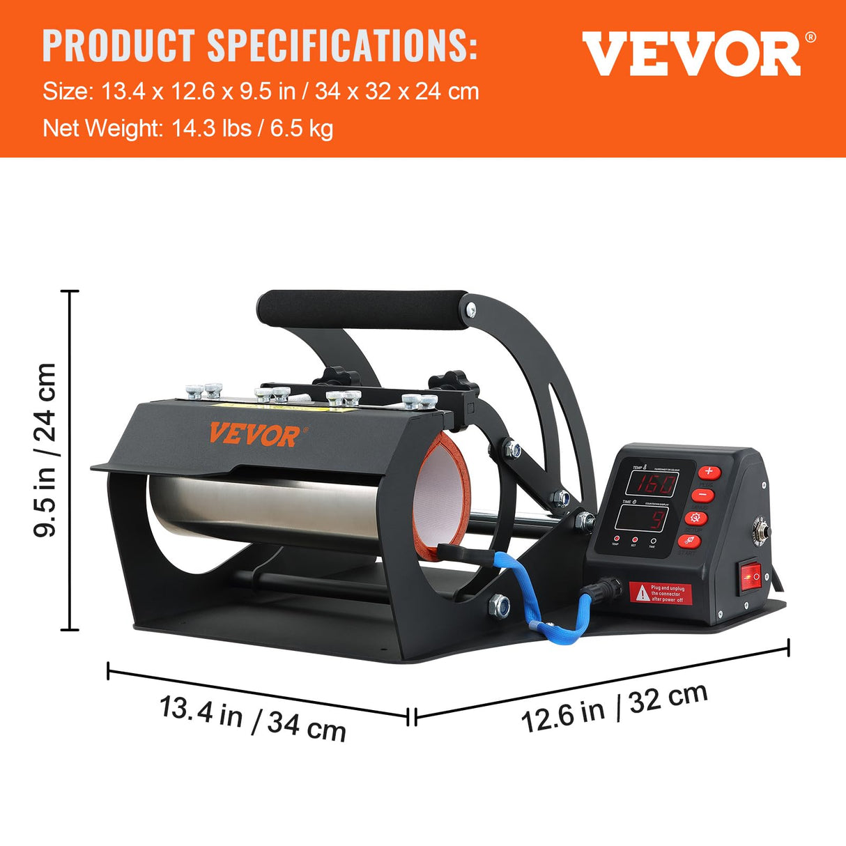 VEVOR Prensa Térmica para Tazas 560W 11oz 30oz Prensa de Tazas 0-428℉ Negro Máquina de Prensado de Tazas 0-999s para Transferir Imágenes Coloridas a Tazas de Cerámica, Tazas de Café y Vasos