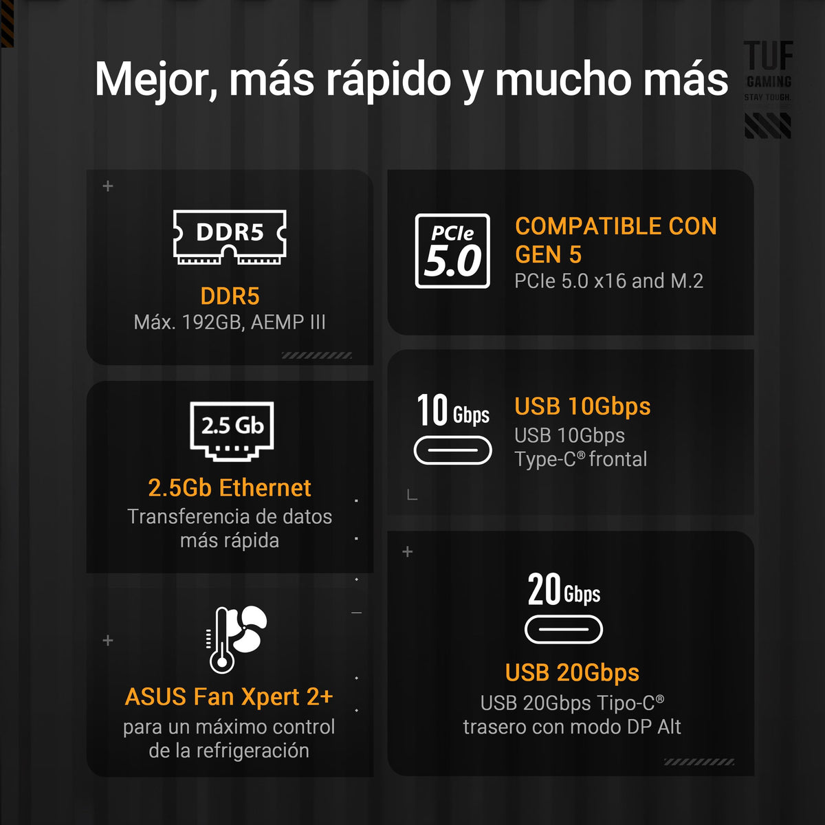 ASUS TUF Gaming B860M-PLUS, Placa Base Intel mATX, 12+1+2+1 etapas de alimentación DrMOS 80A, DDR5, PCIe 5.0, 3 Ranuras M.2, Realtek 2.5Gb Ethernet, DisplayPort, HDMI, USB 20Gbps Tipo-C