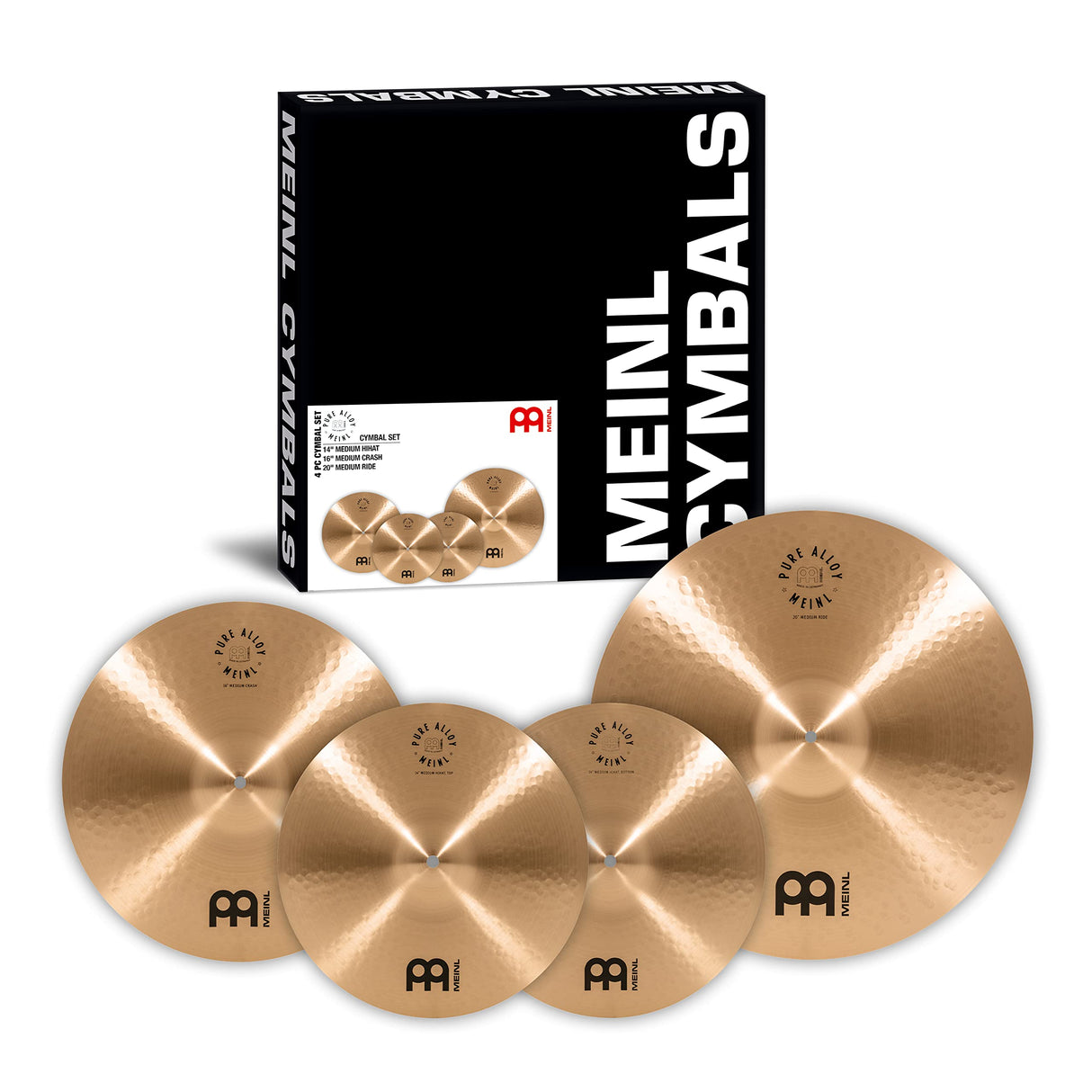 Meinl Cymbals Pure Alloy Cymbal Set - Juego de Platillos de Batería con 14 Hihats, 16 Crash e 20 Ride (35,56-50,80cm) Aleación pura de Bronce, Acabado Tradicional (PA141620)