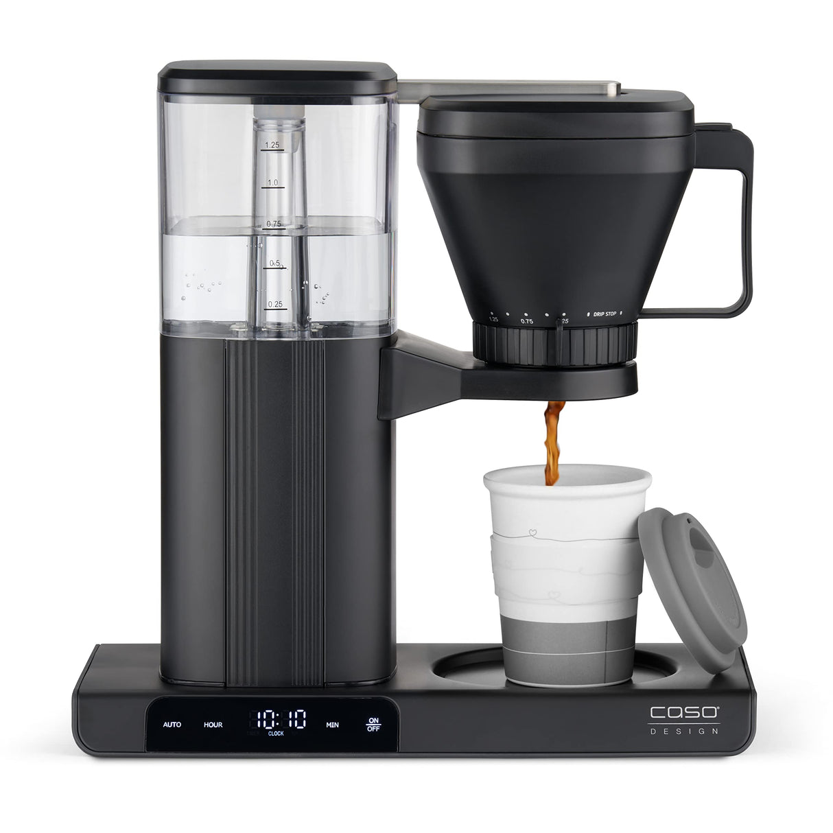 Caso Cafetera de goteo Aroma Sense - Cafetera de diseño, Capacidad 1,25L para 10 tazas, 1550W de Potencia, temporizador, filtro permanente, apagado automático, Pantalla táctil, negra