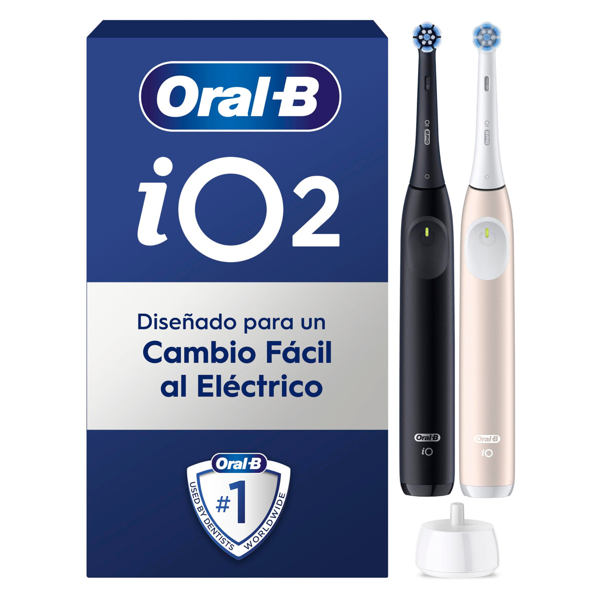 Oral-B iO 2 Pack de 2 Cepillos de Dientes Eléctricos Negro Noche y Rosa Suave, 2 Cabezales, 3 Modos De Cepillado, Sensor De Presión y Temporizador, Diseñados por Braun
