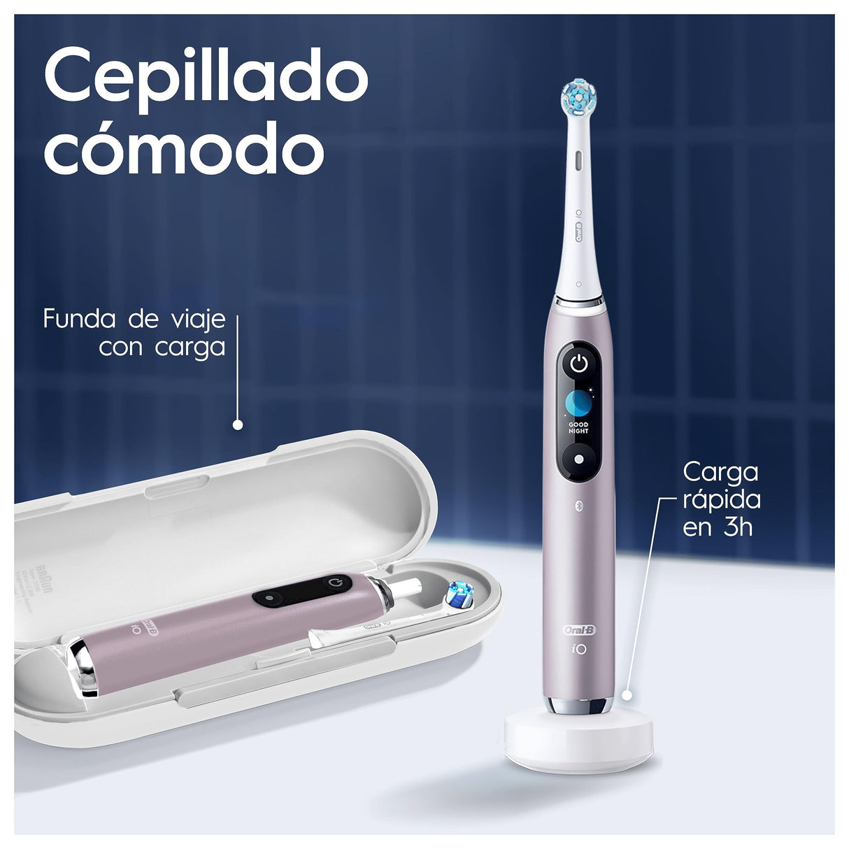 Oral-B iO 9 Cepillo de Dientes Eléctrico con Mango Recargable, 1 Cabezal, Estuche de Viaje con Cargador y Funda Magnética, Diseñado por Braun, Regalos Originales para Mujer y Hombre - Rosa