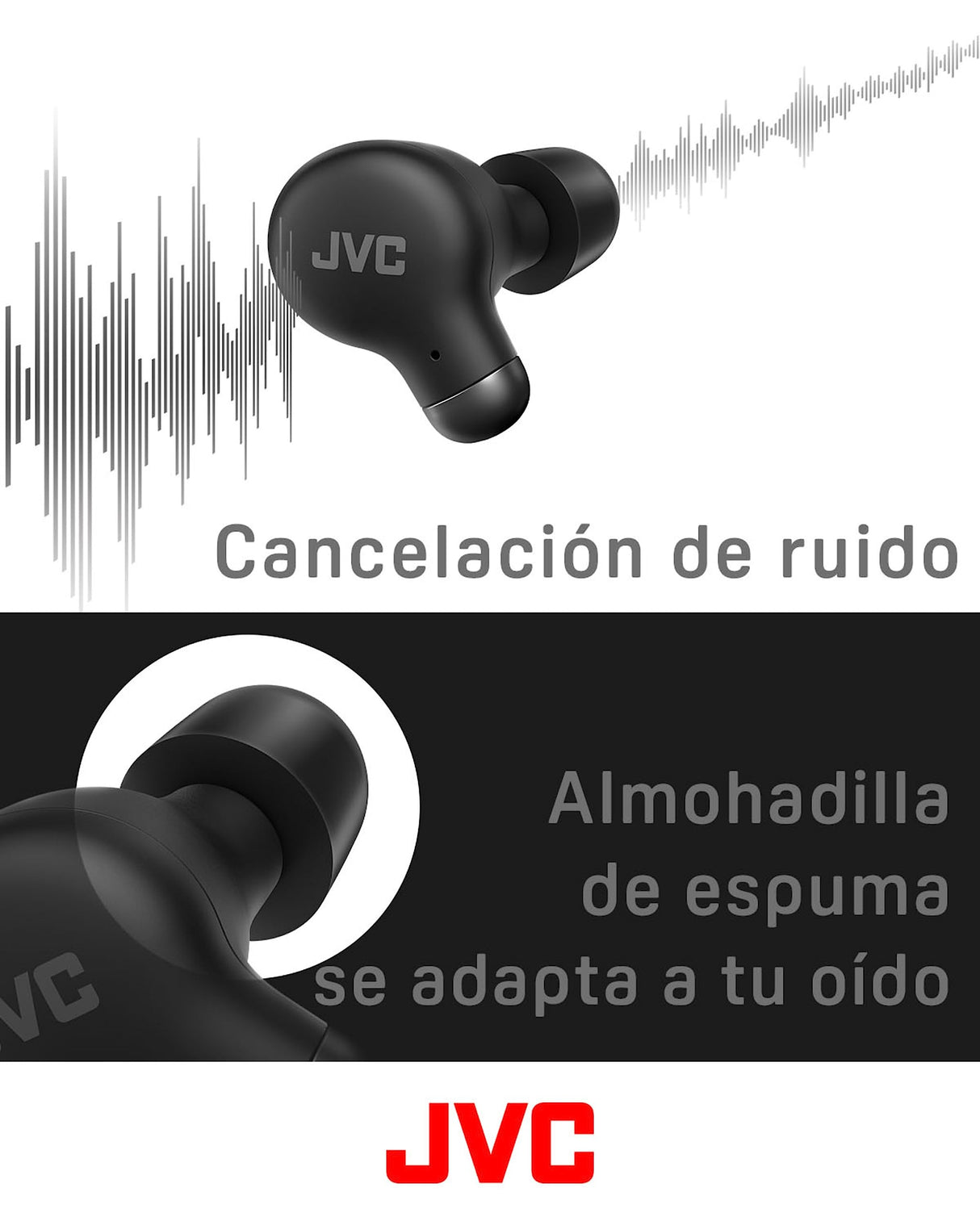 JVC HA-Z250T - Auriculares Inalámbricos con Bluetooth 5.3, 28 Horas de Batería, Certificación IPX4, Solo 5,1g de Peso, Cancelación de Ruido, 3 Pares de Almohadillas de Silicona y 2 de Espuma, Negro