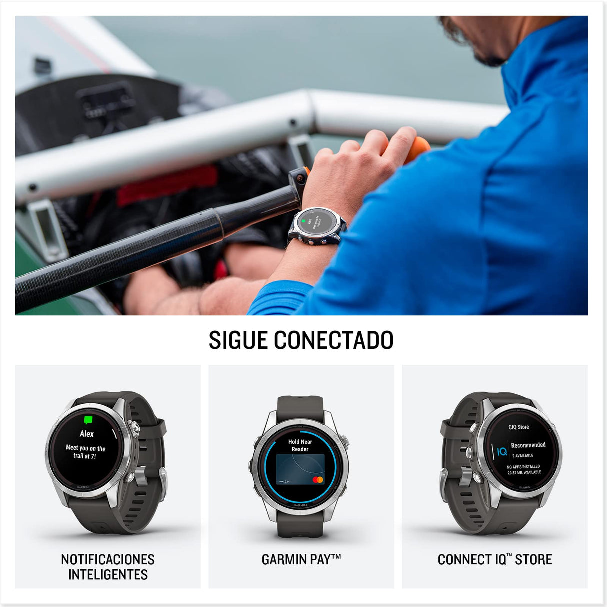 Garmin fēnix 7S Pro Solar, Reloj GPS Multideporte con Carga Solar, Pantalla táctil, Linterna LED, frecuencia cardíaca, mapas, música y 14 días de batería, Plateado