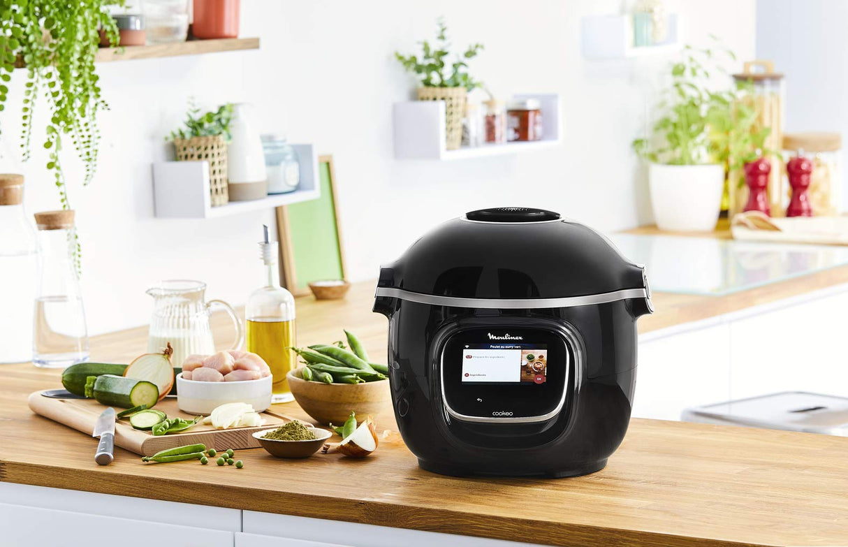 Moulinex Cookeo Touch Wi-Fi CE902 - Freidora de aire sin aceite, 1600 W, capacidad de hasta 6 personas (4 L), 6 programas automáticos, conexión Wi-Fi, libre de PFOA, fácil limpieza, color negro