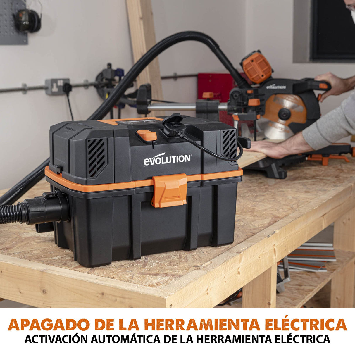 Evolution Extractor de polvo de aspirador en húmedo y seco R15VAC con toma de fuerza. Potente motor de 1000 vatios. Función de aire dual