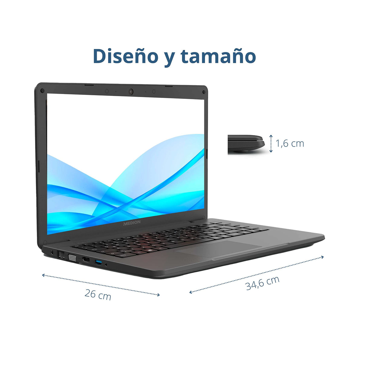 Medion Ordenador Portátil 14 Pulgadas i3 1005G1 Intel, SSD 128GB, RAM 4GB, Windows 10, Akoya MD62157