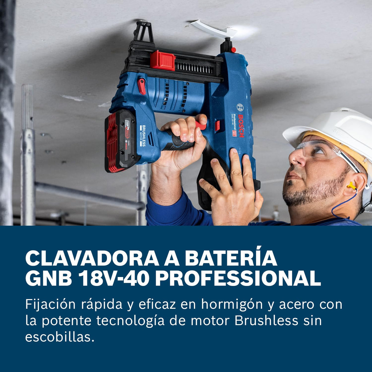 Bosch Professional 18V Clavadora Hormigón GNB 18V-40 (2x baterías ProCORE 4.0Ah, cargador GAL 18V-40, pasador, gancho, punta estándar, imán, XL-BOXX)