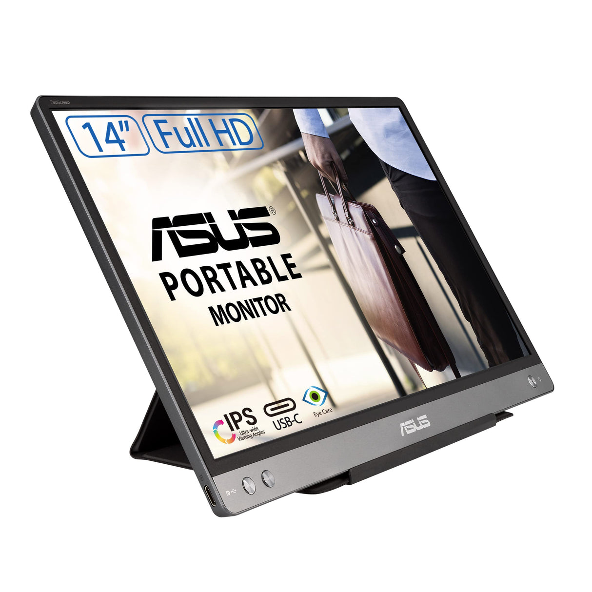 ASUS ZenScreen MB14AC - Monitor portátil de 14" FullHD (1920x1080,IPS, solución de señal híbrida, USB Tipo C, sin Parpadeo, Filtro de luz Azul, Superficie antideslumbrante), 250cd/m², Gris