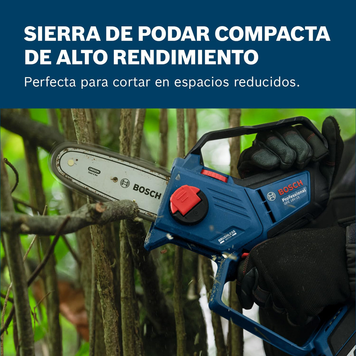 Bosch Professional 18V System sierra podadora GKE 18V-15 (hasta 350 cortes por carga, cortes de bricolaje de hasta 13 cm, motor Brushless sin escobillas, funda de 15 cm incl., sin batería)