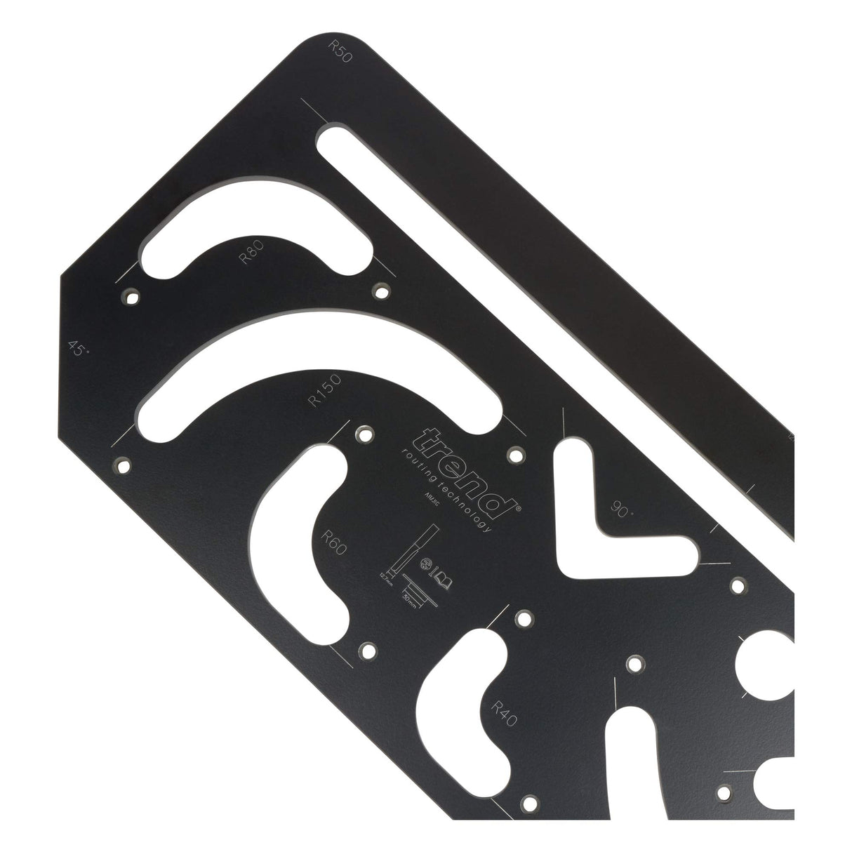 Trend Plantilla para aperturas y radios, para fresar aberturas, huecos y radios en superficies de trabajo, AR/JIG