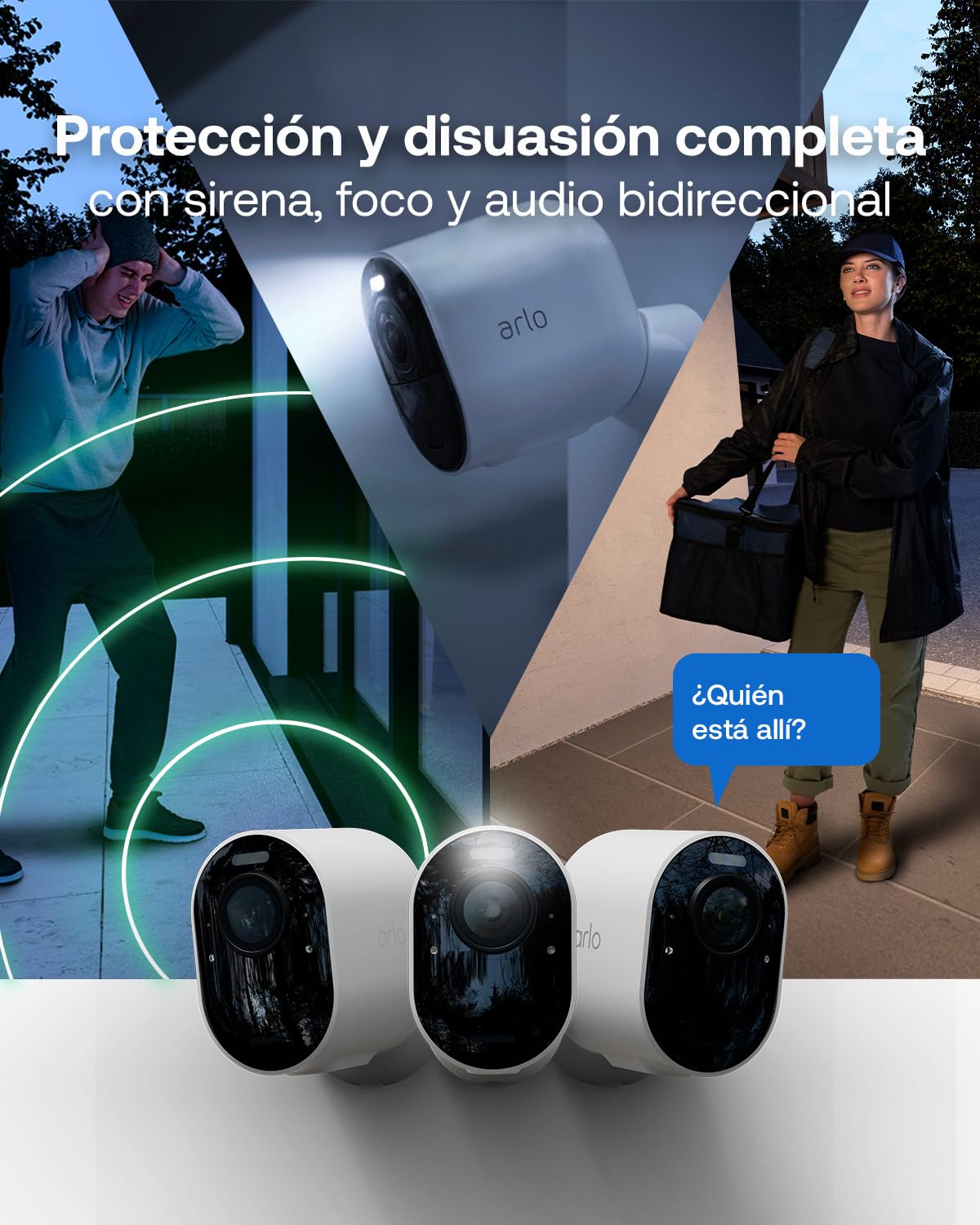 Arlo Ultra 2 Camara de Vigilancia WiFi Exterior 4K + Panel Solar, Camara de Vigilancia WiFi Interior, Sensor de Movimiento, Visión Nocturna Color, Prueba Arlo Secure Incluida, 2 Cámaras, Negras