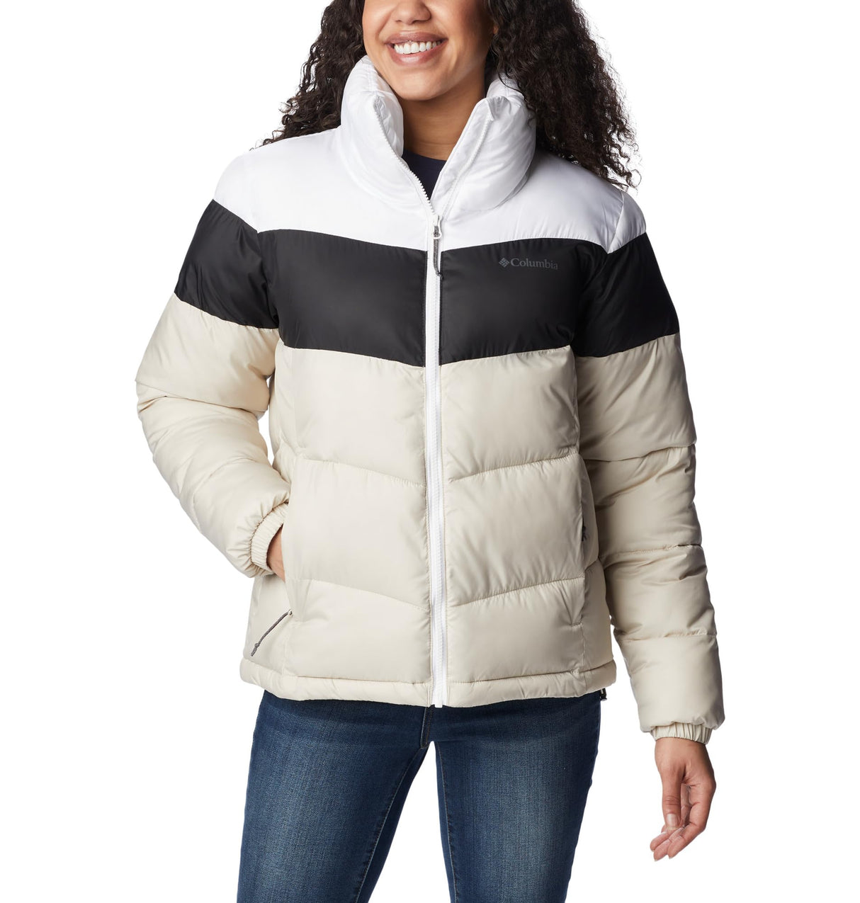 Columbia Puffect Color Blocked Jacket Chaqueta, Mujer, Piedra Oscura, Negro, Blanco, S