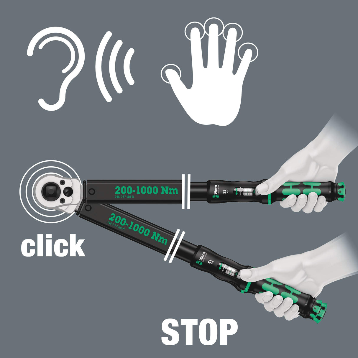 WERA-05075631001-Click-Torque E 1 d/l - Llaves dinamometricas Push 200-1000 Nm