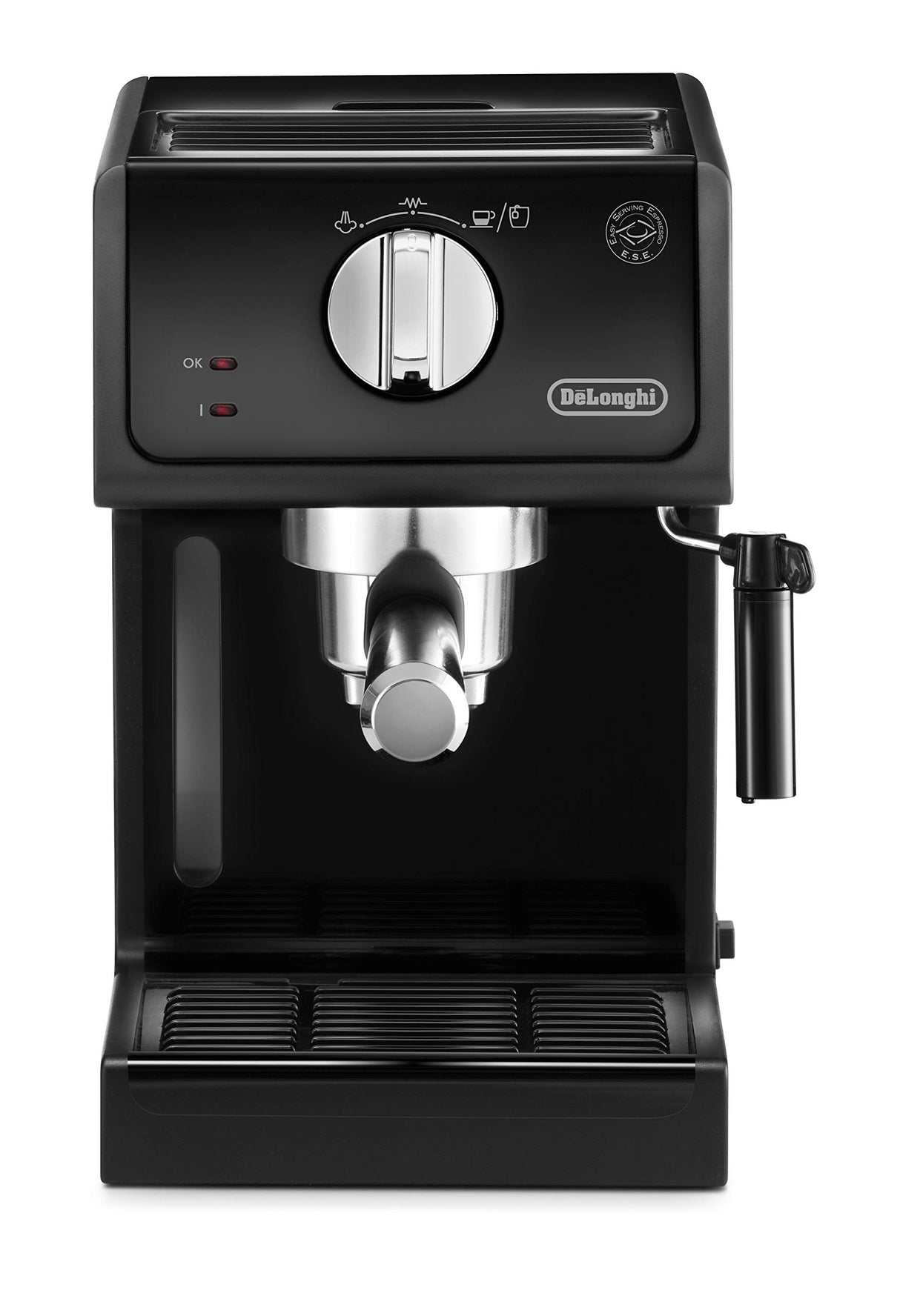De'Longhi Máquina de café expreso | Portafiltro con acabado de aluminio | Boquilla de espuma de leche | También para cápsulas | Negro