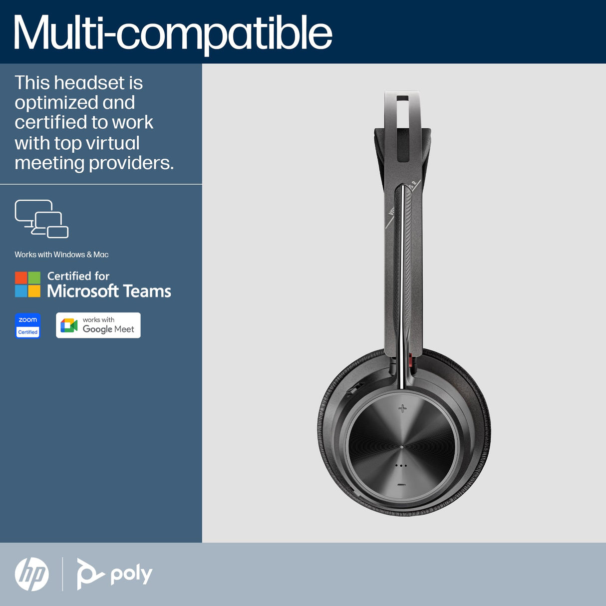 Poly Voyager Focus 2 Auriculares inalámbricos UC con micrófono y soporte de carga: compatible con PC a través del adaptador BLUETOOTH BT700 incluido o mediante cable USB