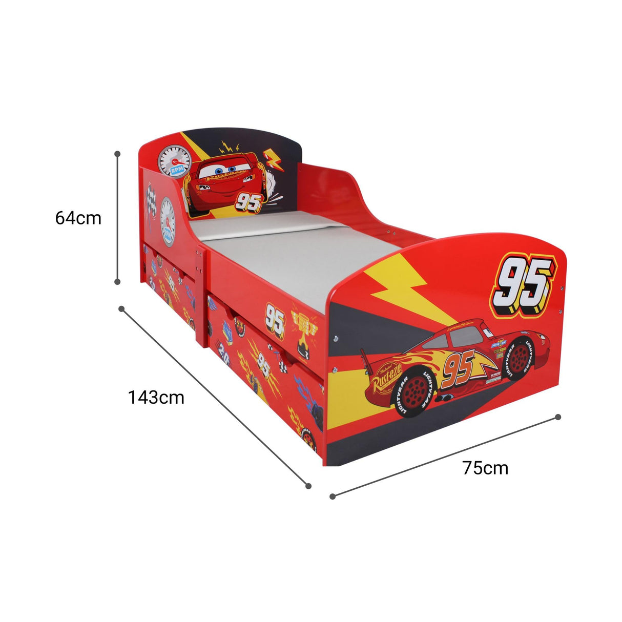 Disney Lightning McQueen Toddler Cama con almacenaje, Engineered Wood, Red, Small