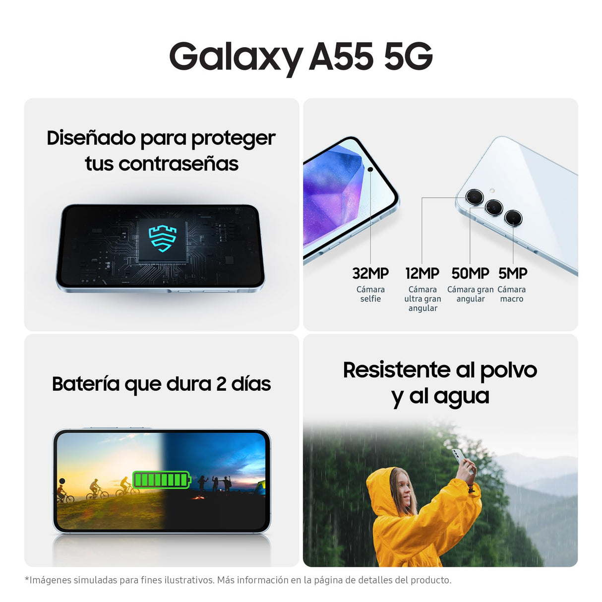 Samsung Galaxy A55 5G 128GB + Funda Transparente - Teléfono Móvil Android, Smartphone Libre, Batería de Larga Duración, Cámara 50MP, Negro (Versión Española)