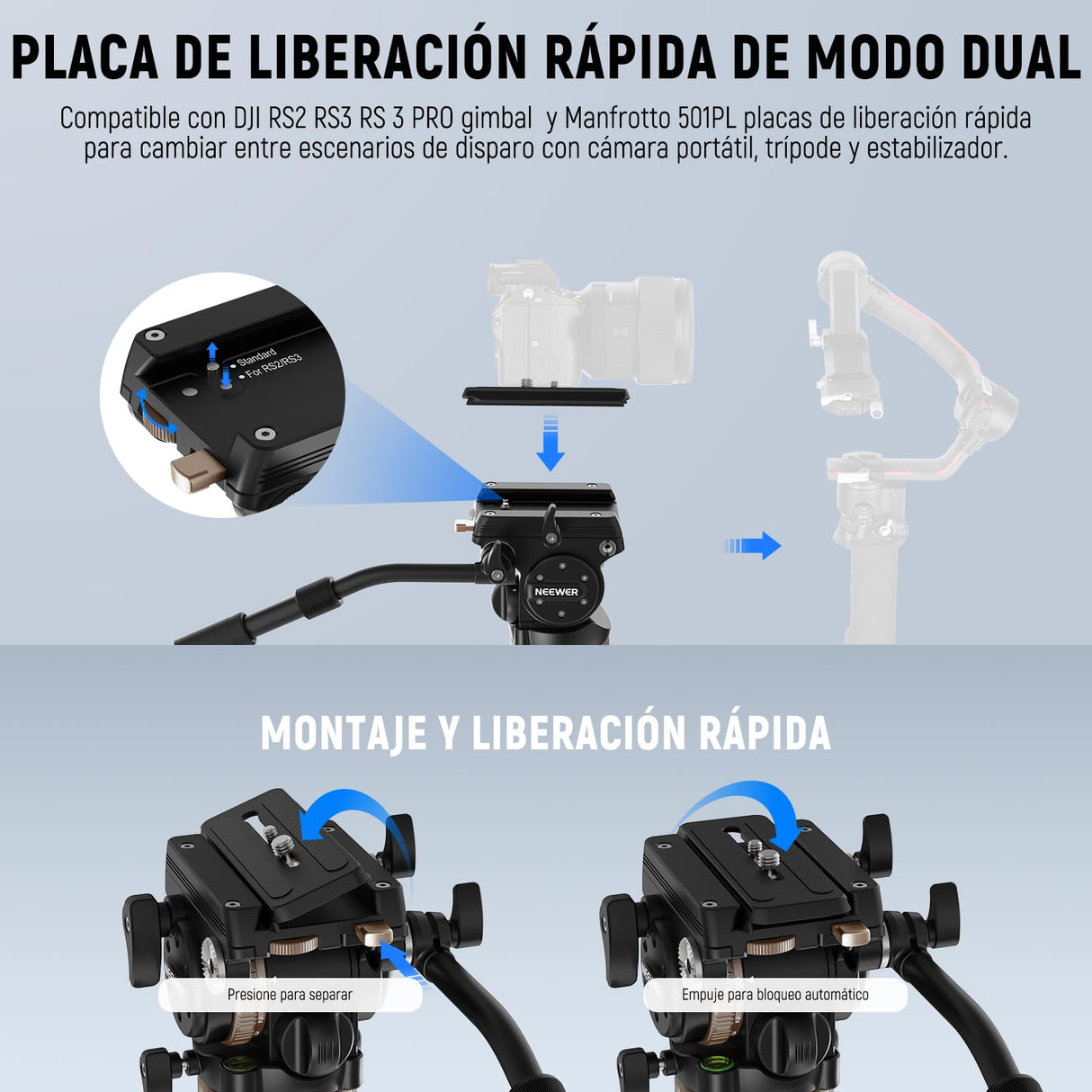 NEEWER 78" Trípode Vídeo de Fibra Carbono con Cabezal Fluido, Trípode de Bloqueo Liberación con 6 Nivel Contrapeso, 4 Nivel Amortiguación de Giro/Inclinación, Placa QR Modo Dual, Máx Carga 18lb, LL55