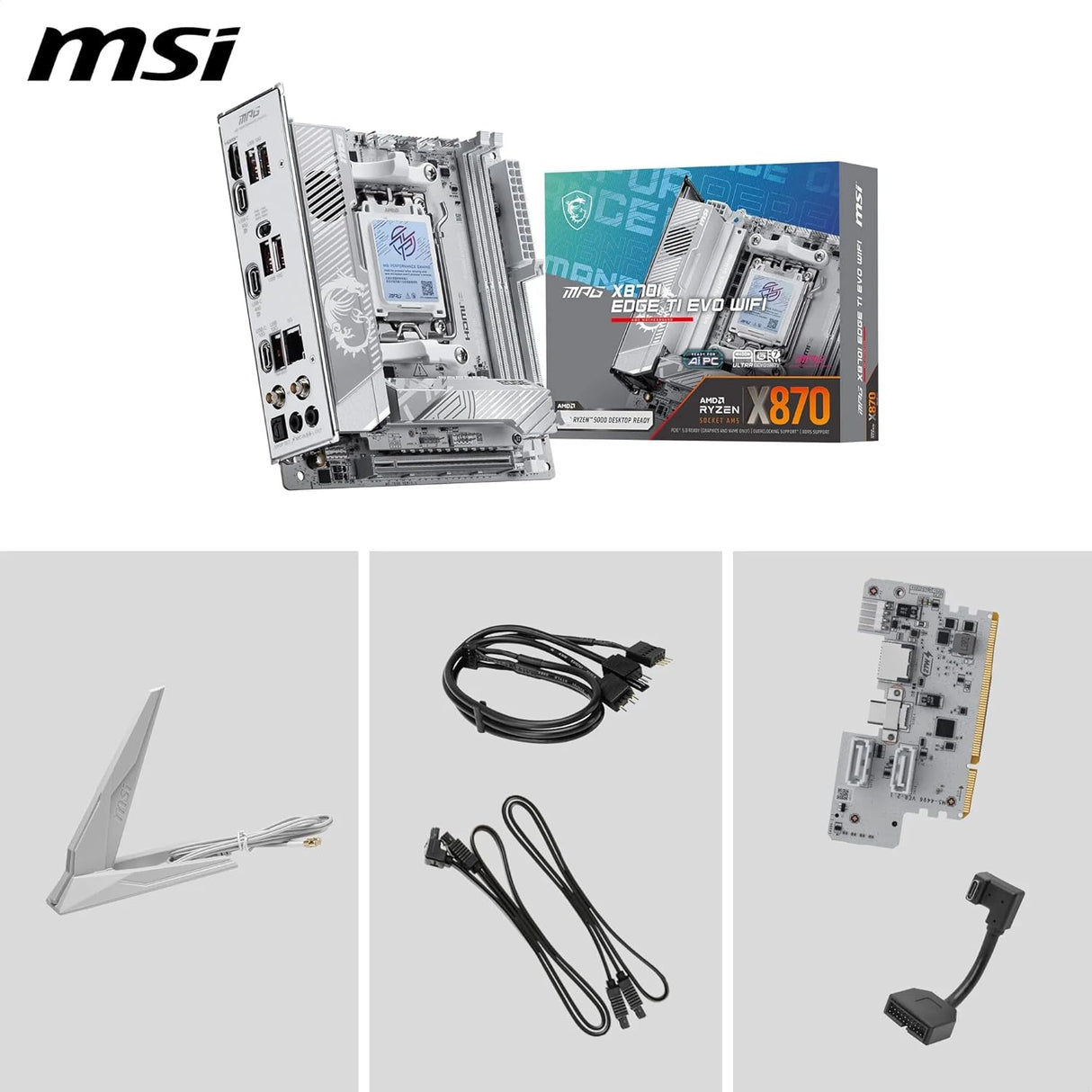 MSI MPG X870I Edge TI EVO WiFi Placa Base, ATX – Soporta procesadores AMD Ryzen 9000/8000/7000, AM5-110A SPS VRM, DDR5 Memory Boost (hasta 10000+MT/s OC), PCIe 5.0 x16, M.2 Gen5, Wi-Fi 7, 5G LAN